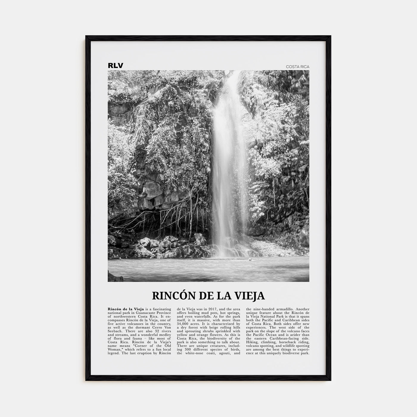 Rincón de la Vieja Travel B&W Poster