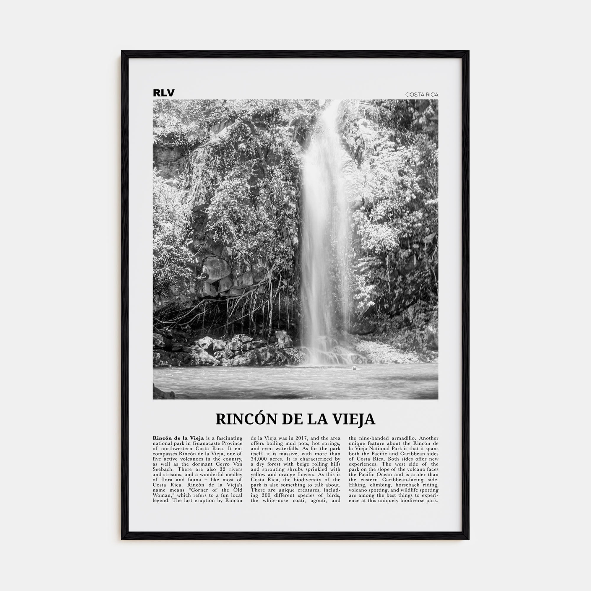 Rincón de la Vieja Travel B&W Poster