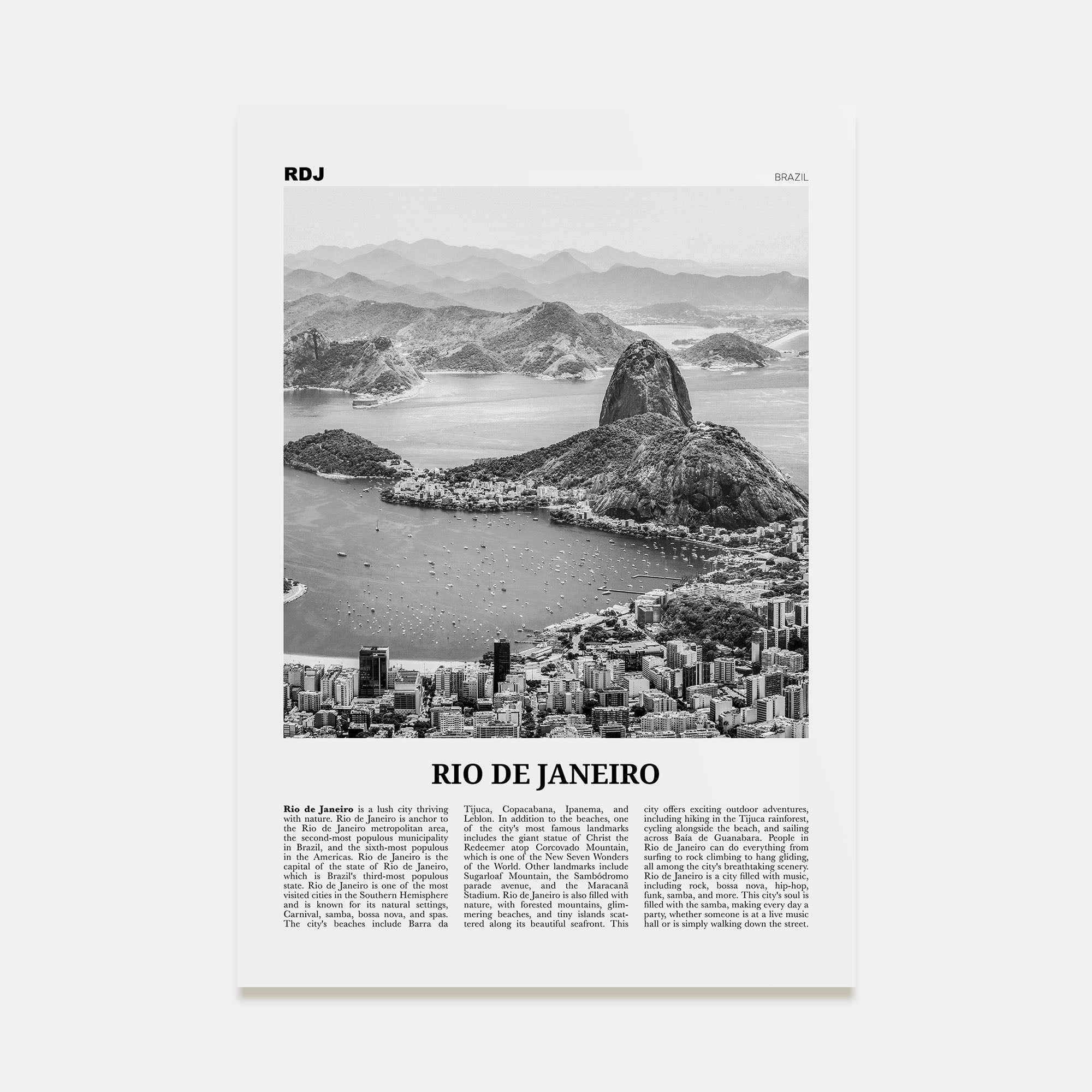 Rio de Janeiro Travel B&W No 1 Poster