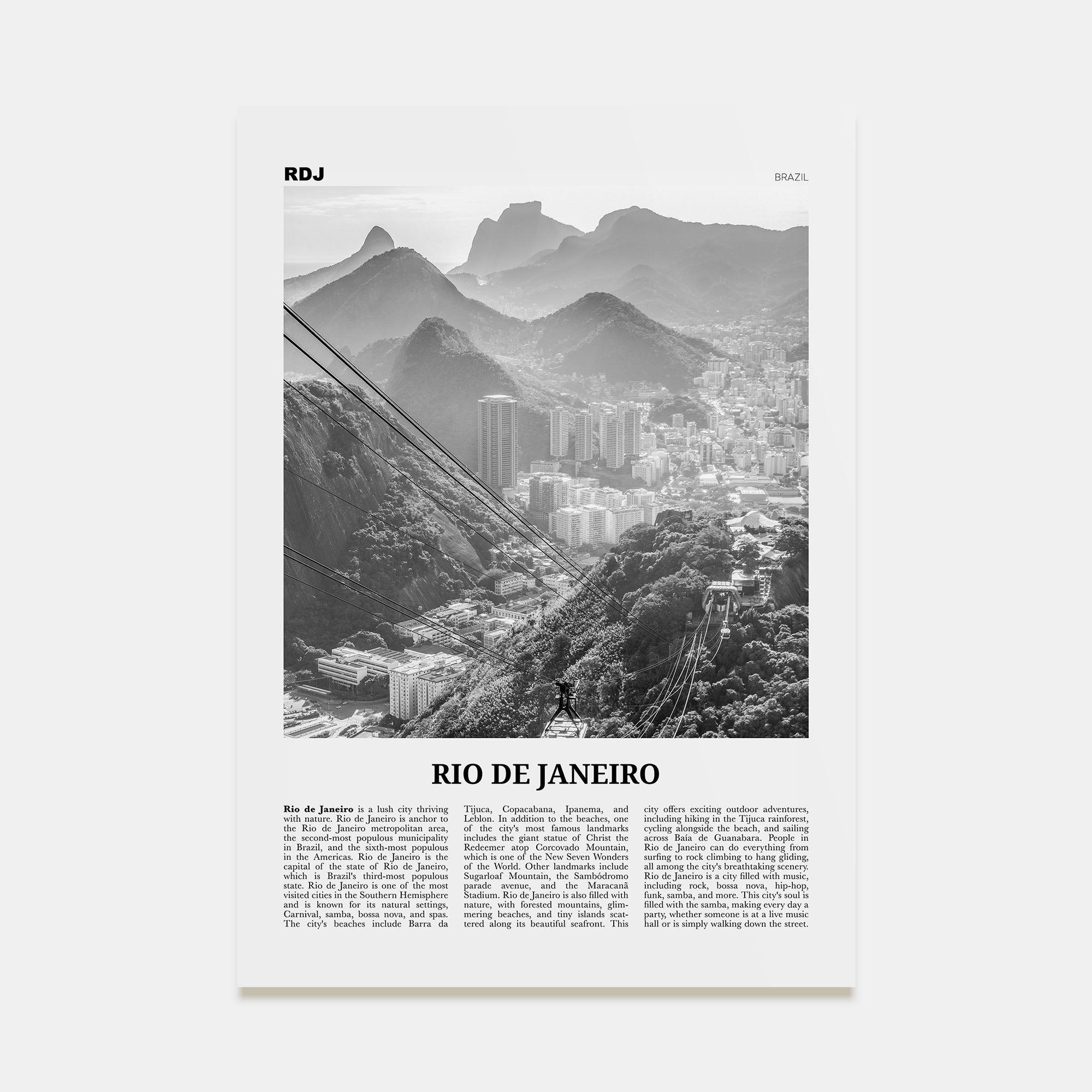 Rio de Janeiro Travel B&W No 3 Poster