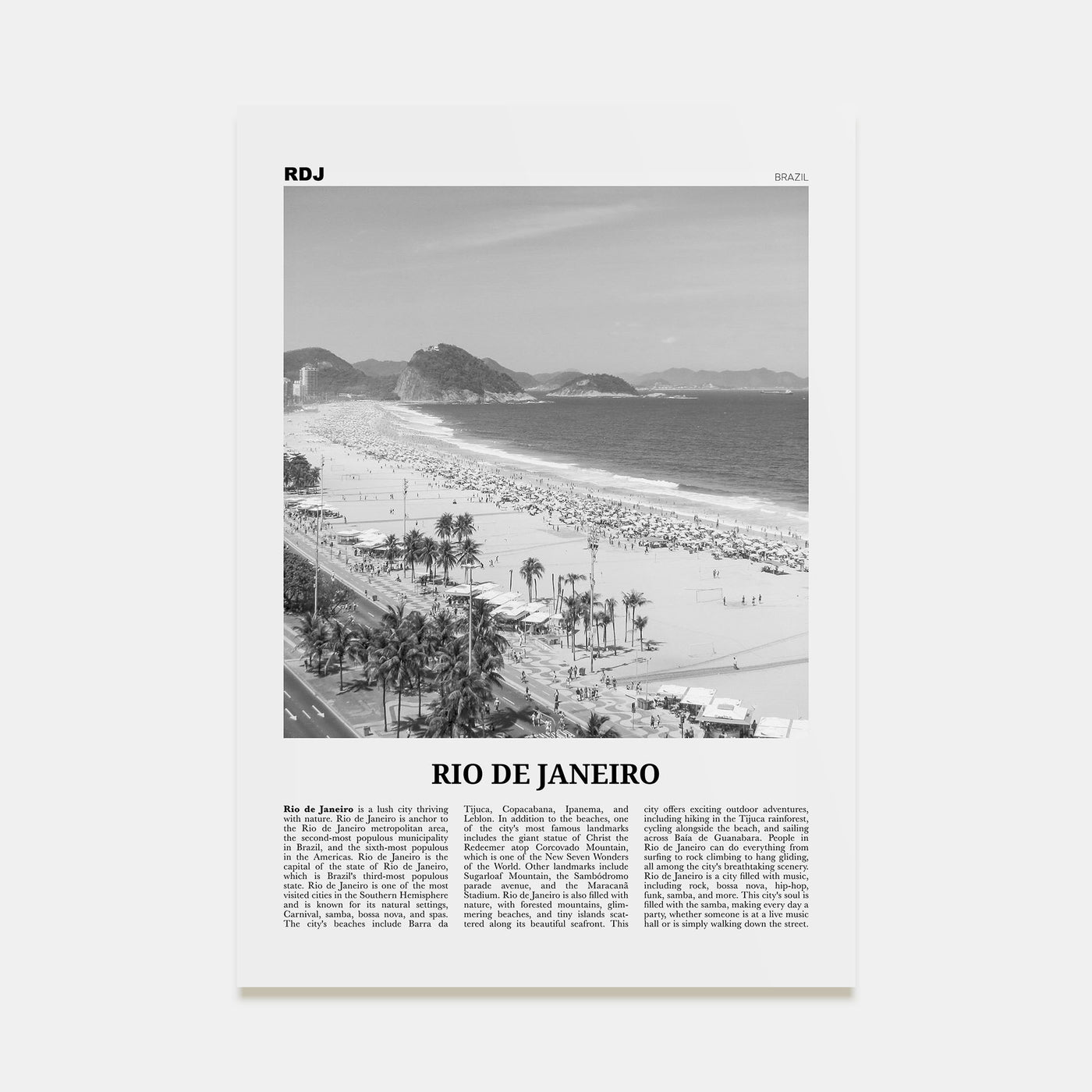 Rio de Janeiro Travel B&W No 4 Poster