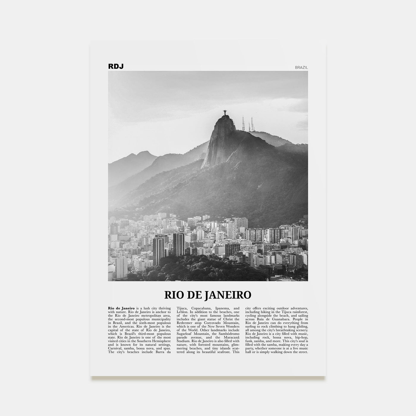 Rio de Janeiro Travel B&W No 5 Poster