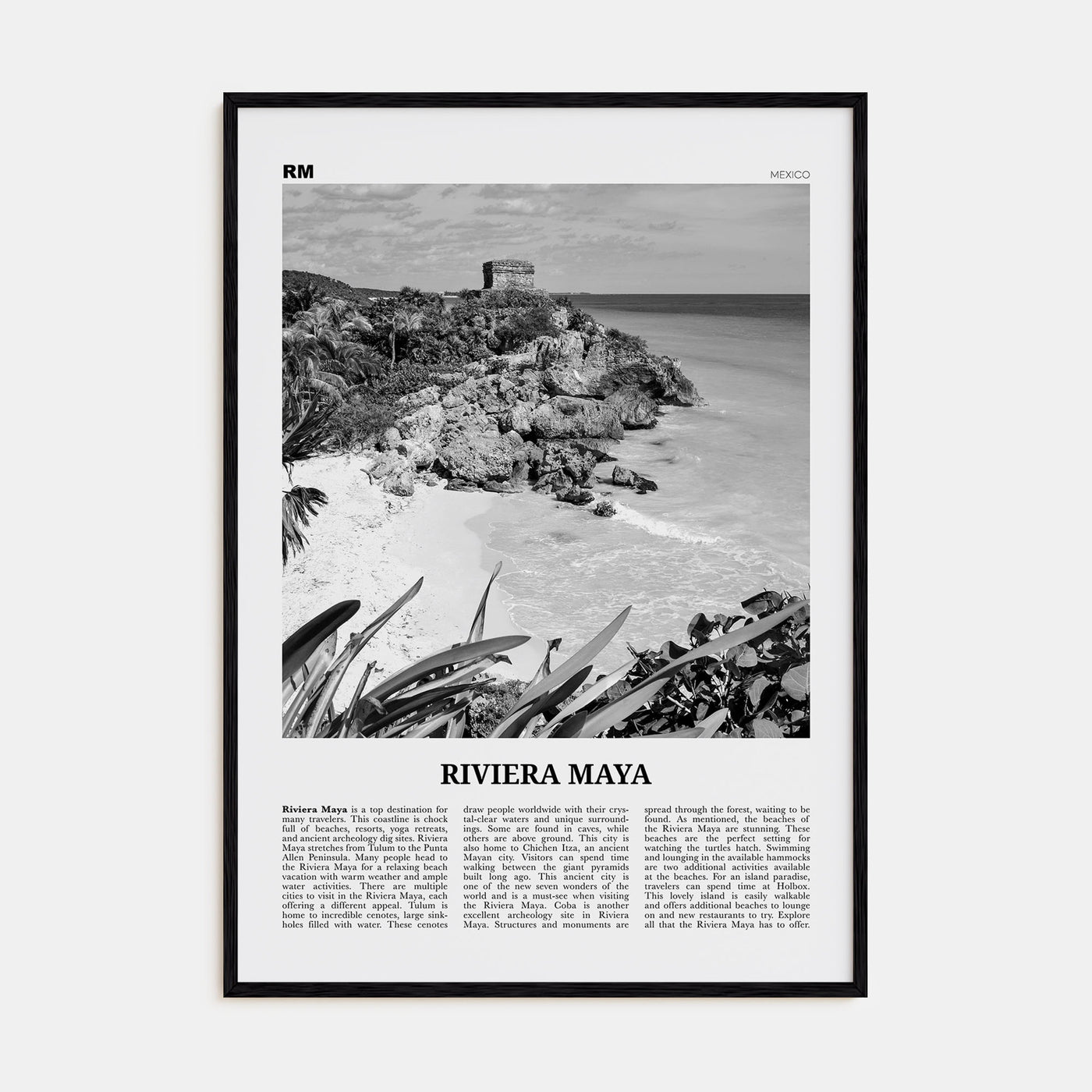 Riviera Maya Travel B&W Poster