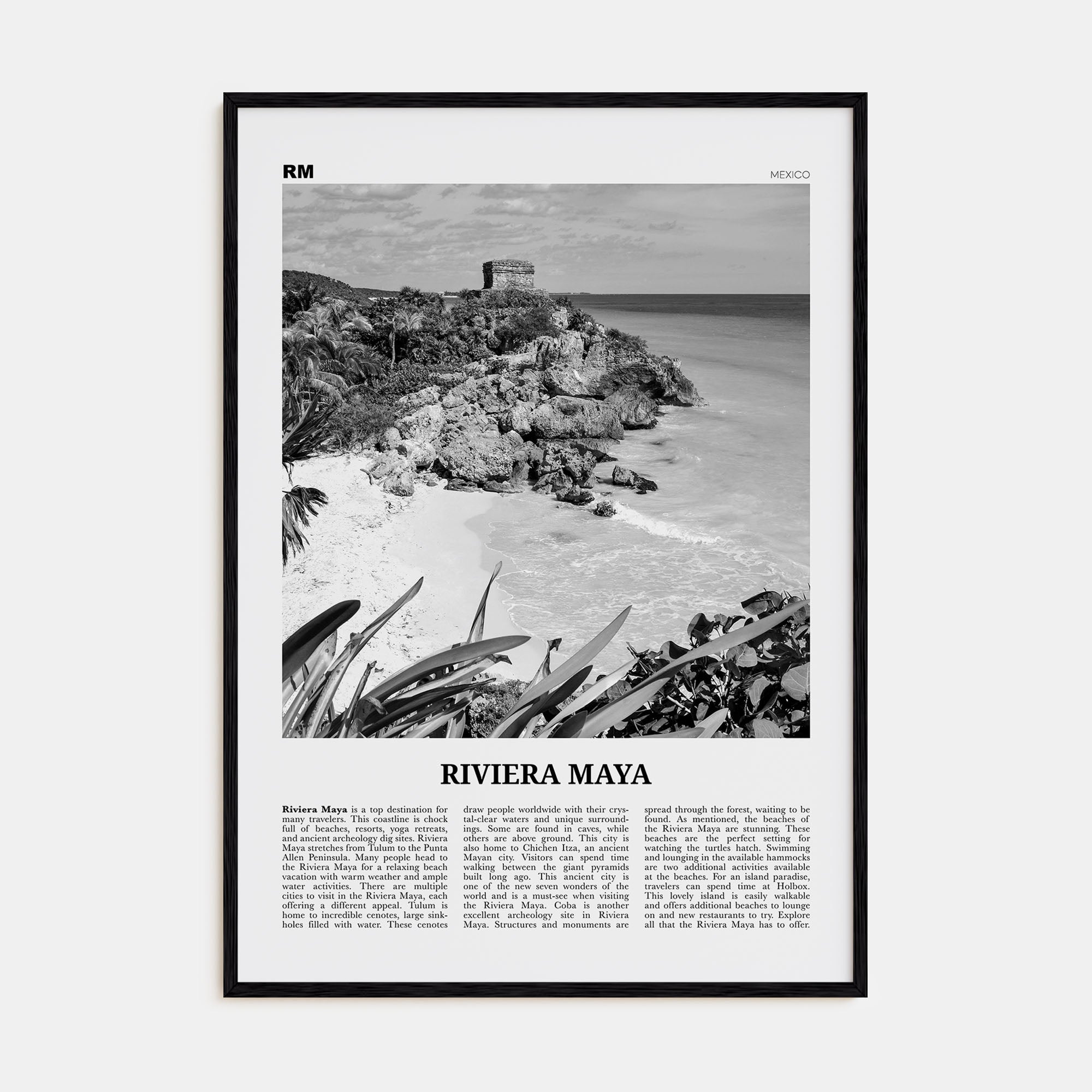 Riviera Maya Travel B&W Poster