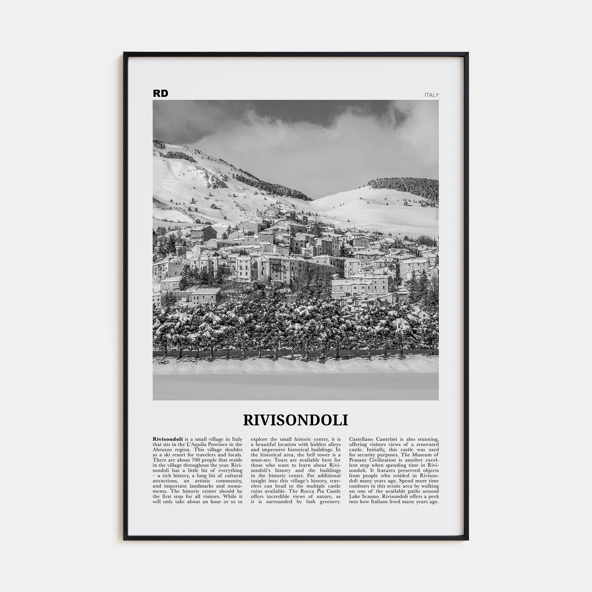 Rivisondoli Travel B&W Poster