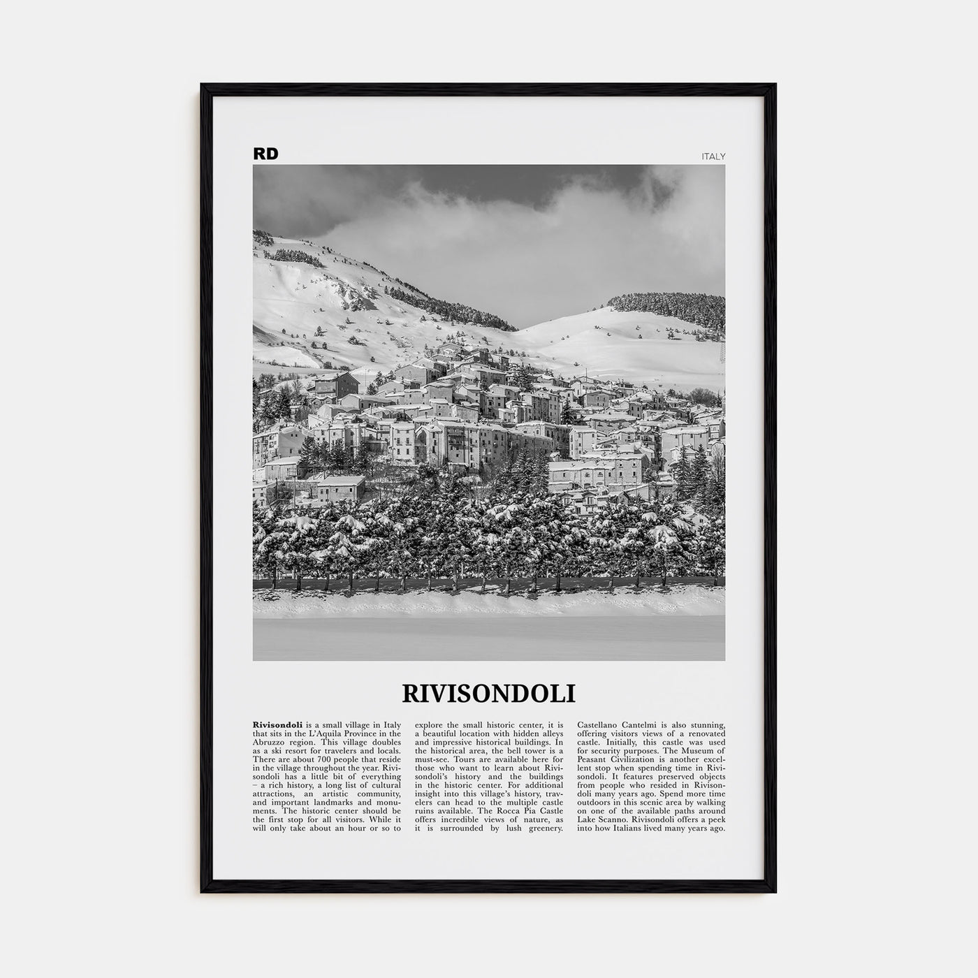 Rivisondoli Travel B&W Poster