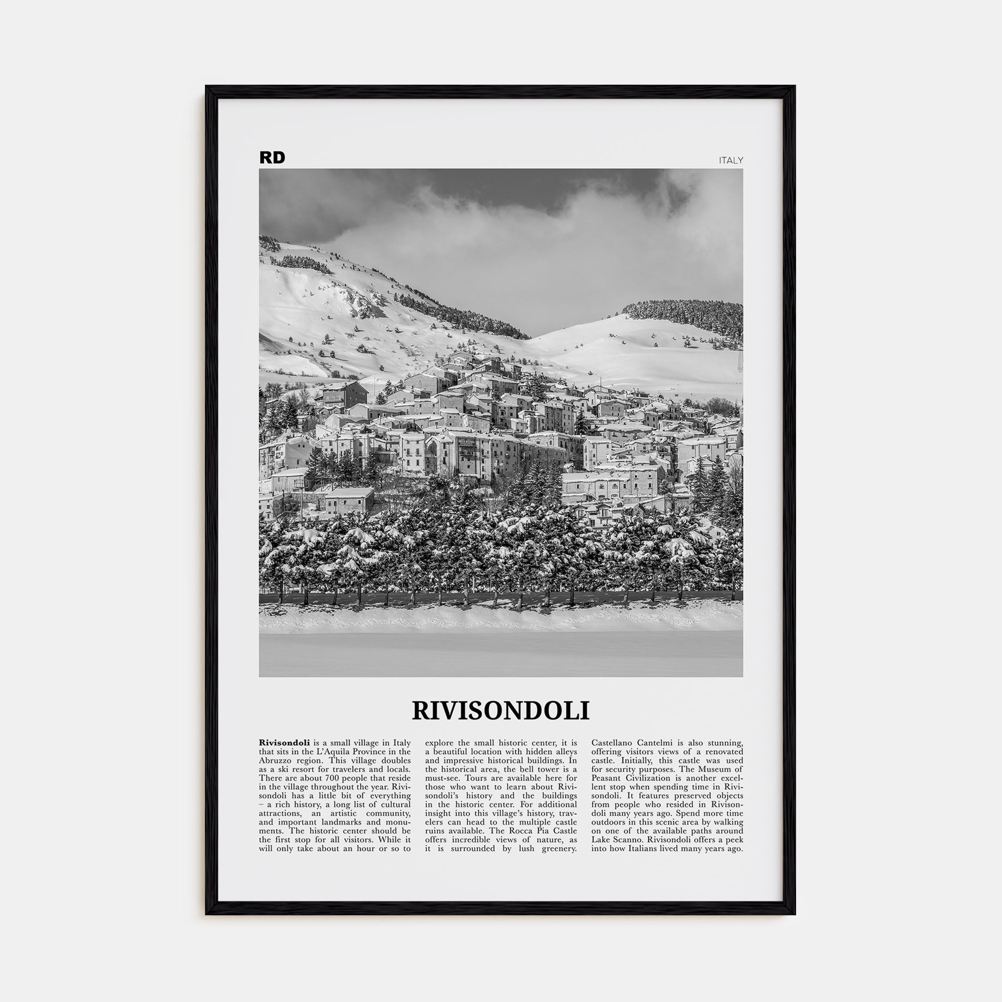 Rivisondoli Travel B&W Poster