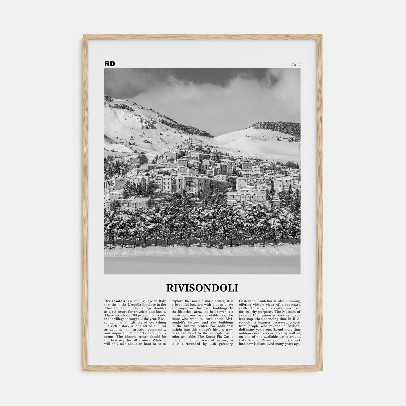 Rivisondoli Travel B&W Poster