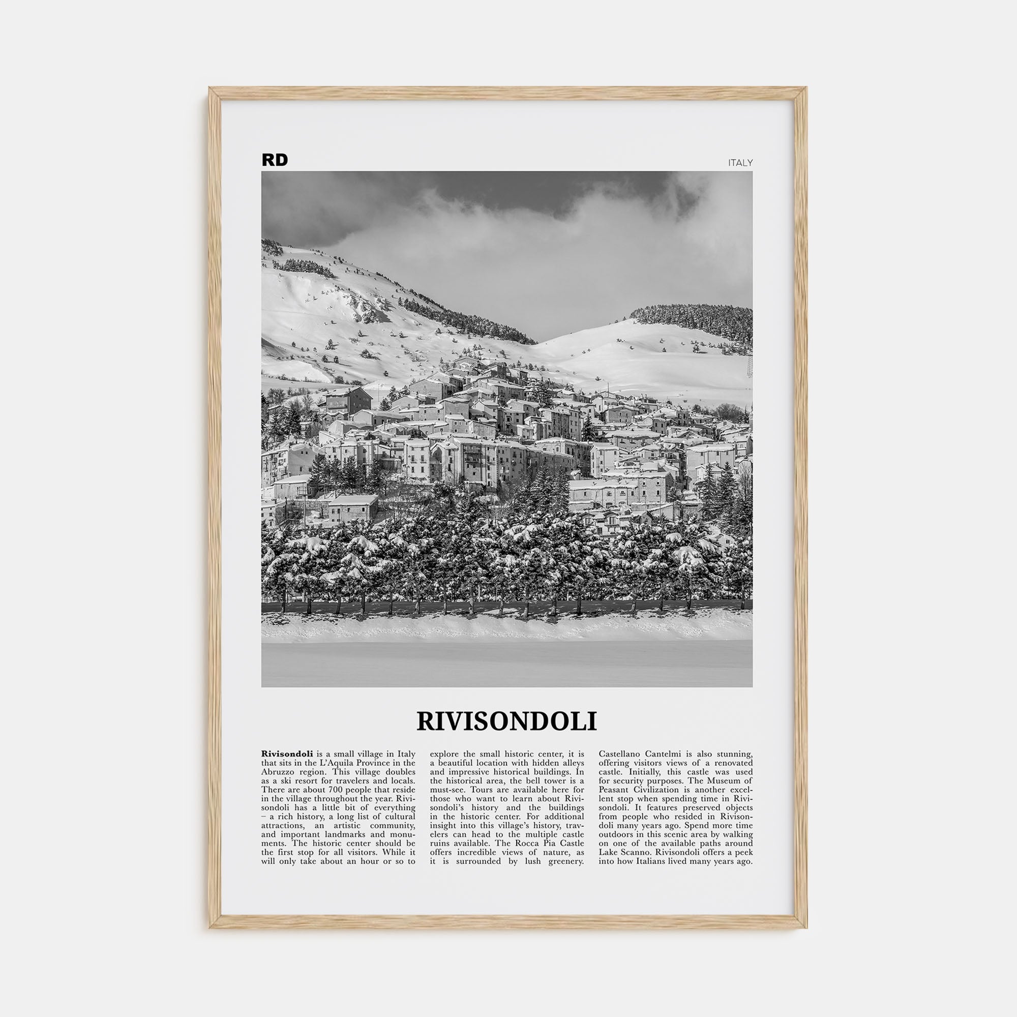 Rivisondoli Travel B&W Poster