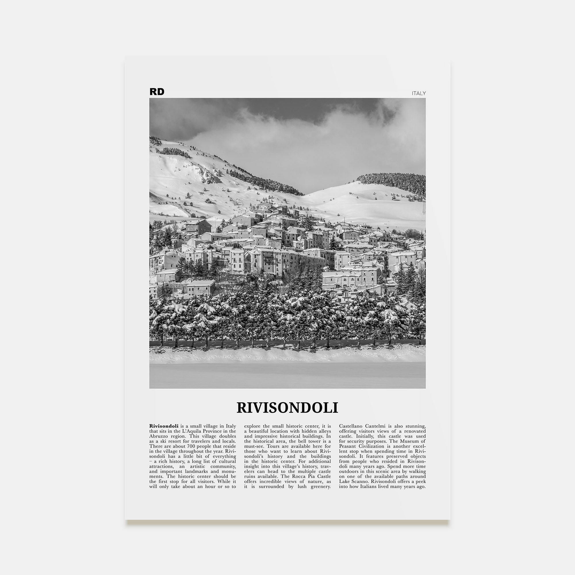 Rivisondoli Travel B&W Poster