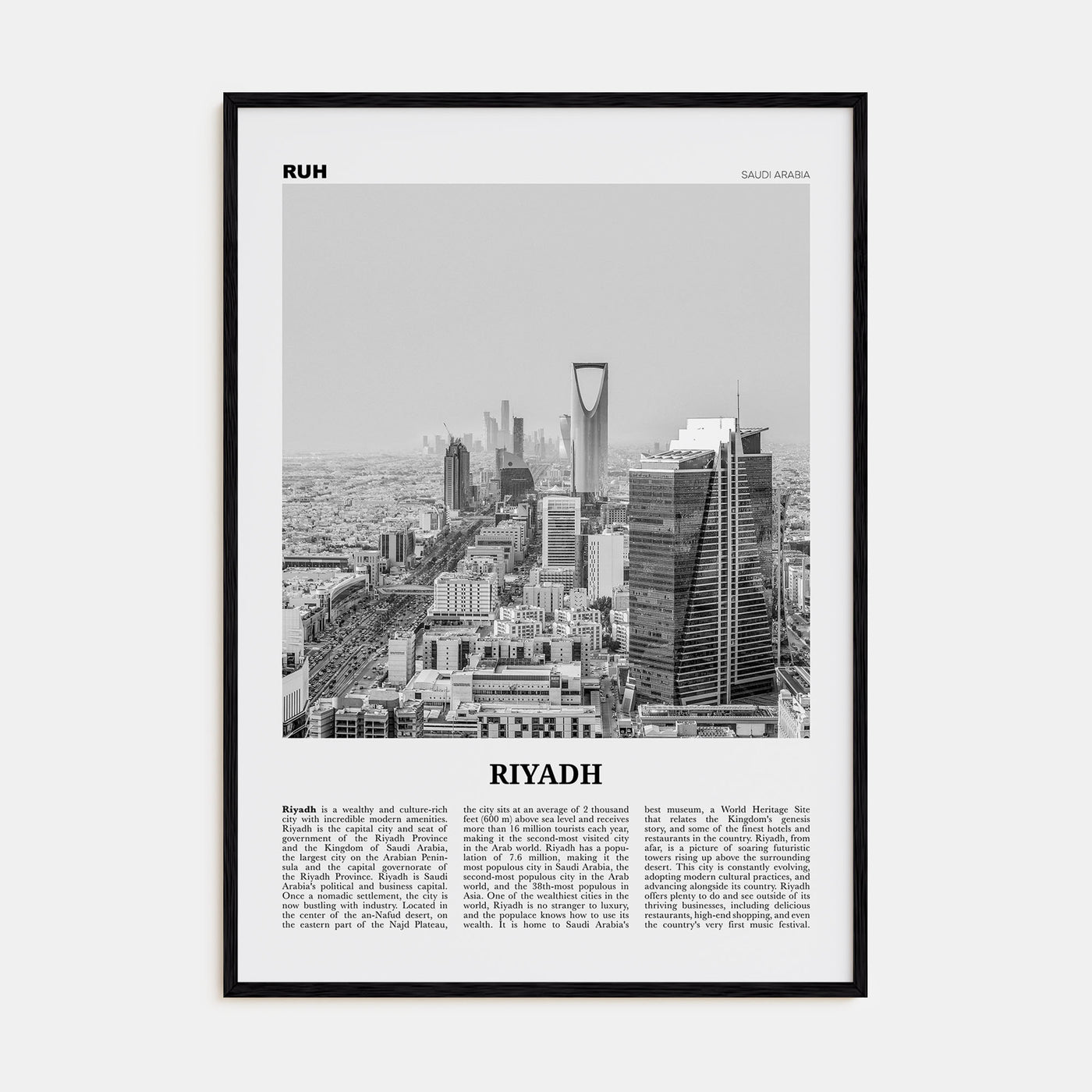 Riyadh Travel B&W Poster