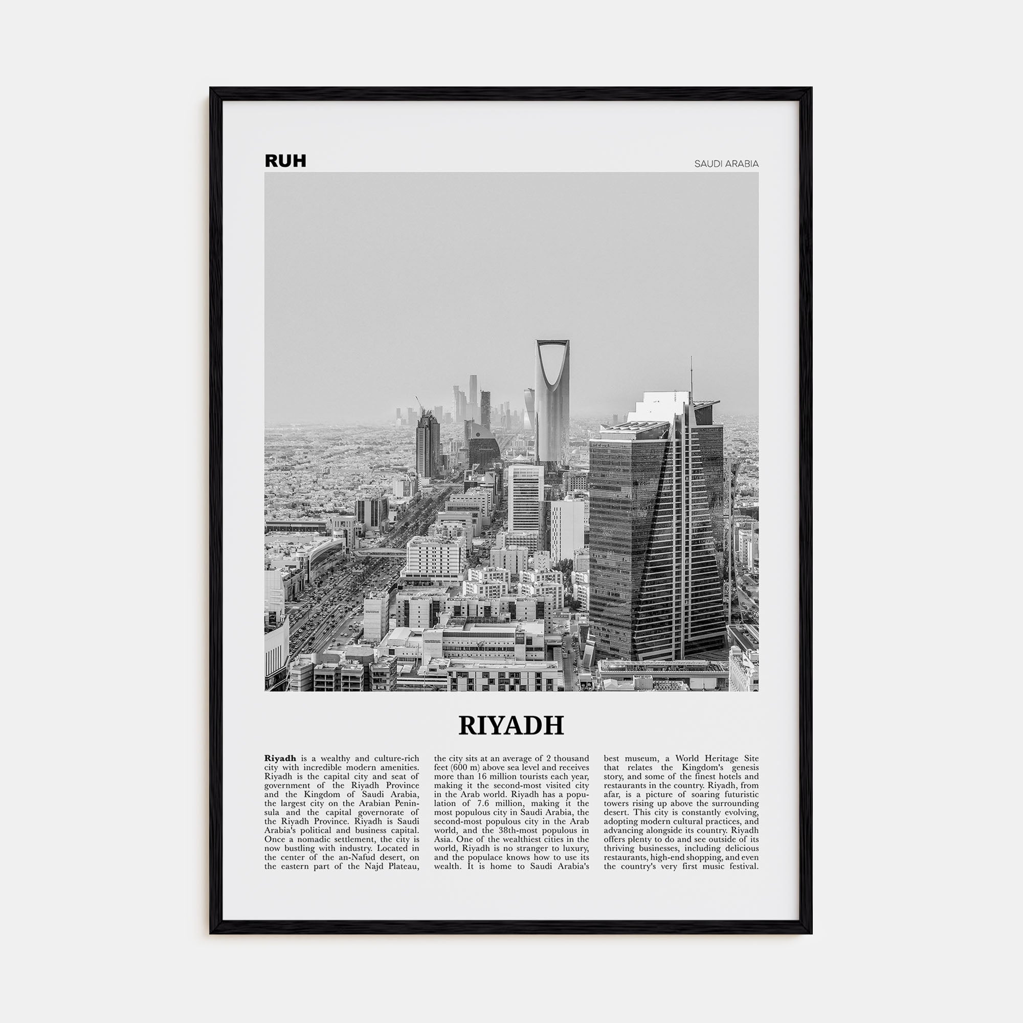 Riyadh Travel B&W Poster