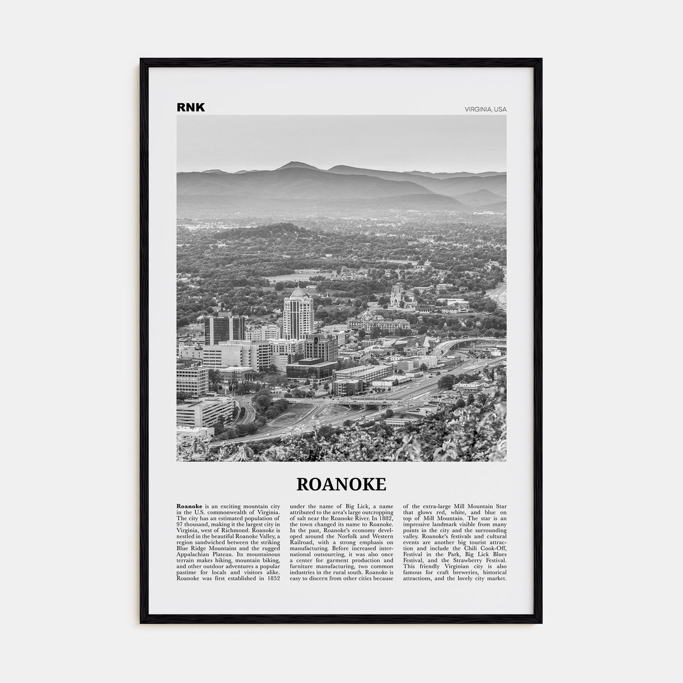 Roanoke Travel B&W No 1 Poster