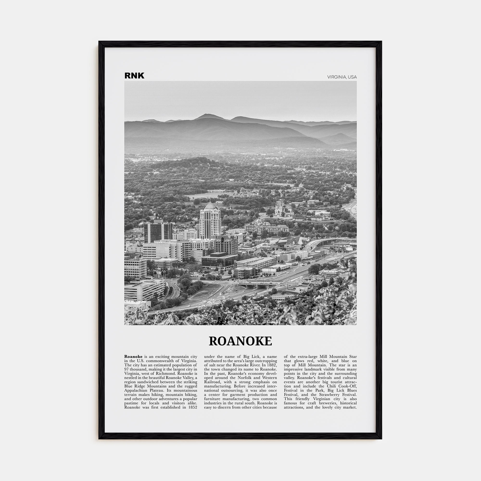 Roanoke Travel B&W No 1 Poster