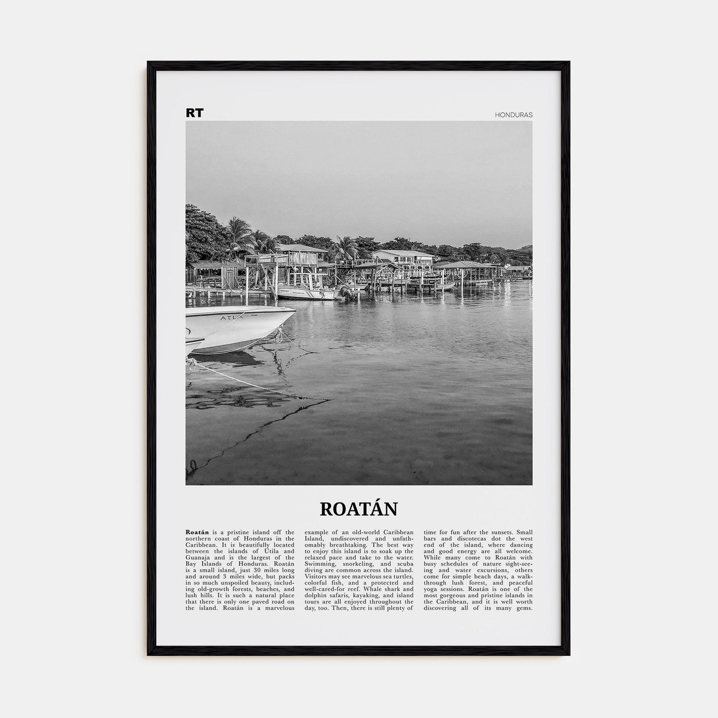 Roatán Travel B&W Poster