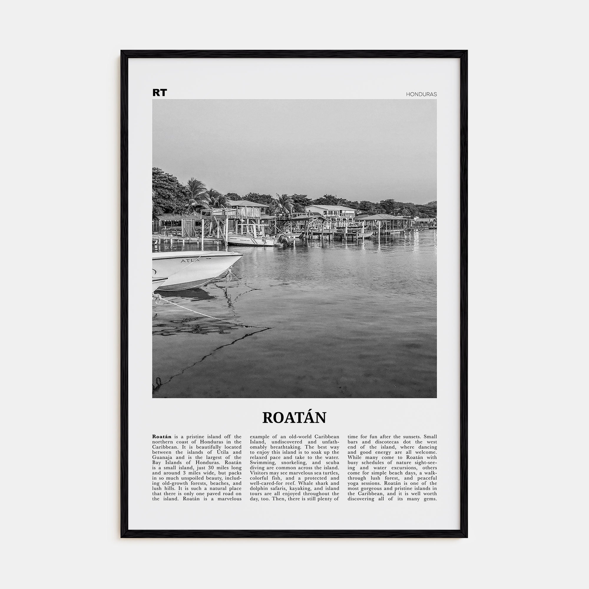 Roatán Travel B&W Poster