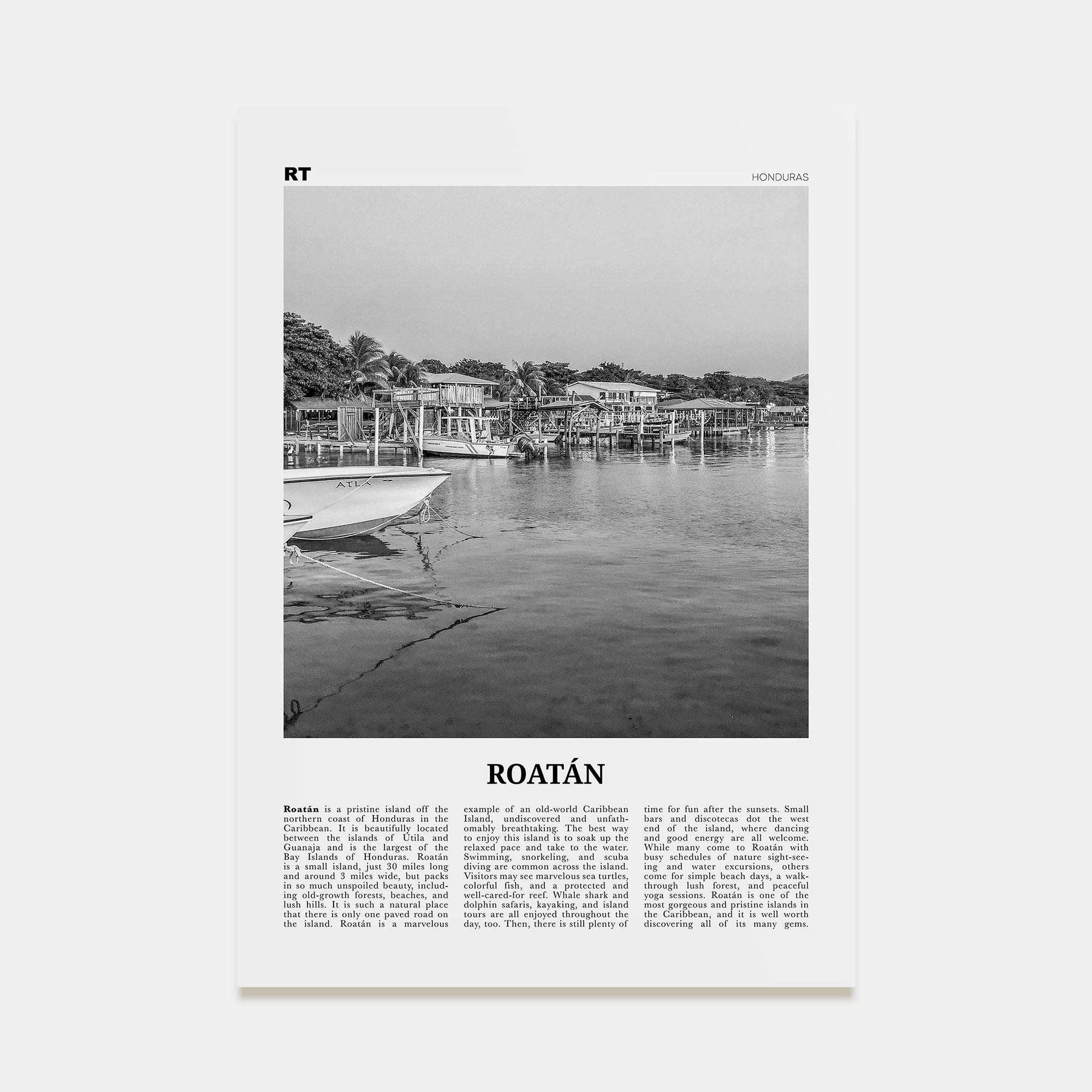 Roatán Travel B&W Poster