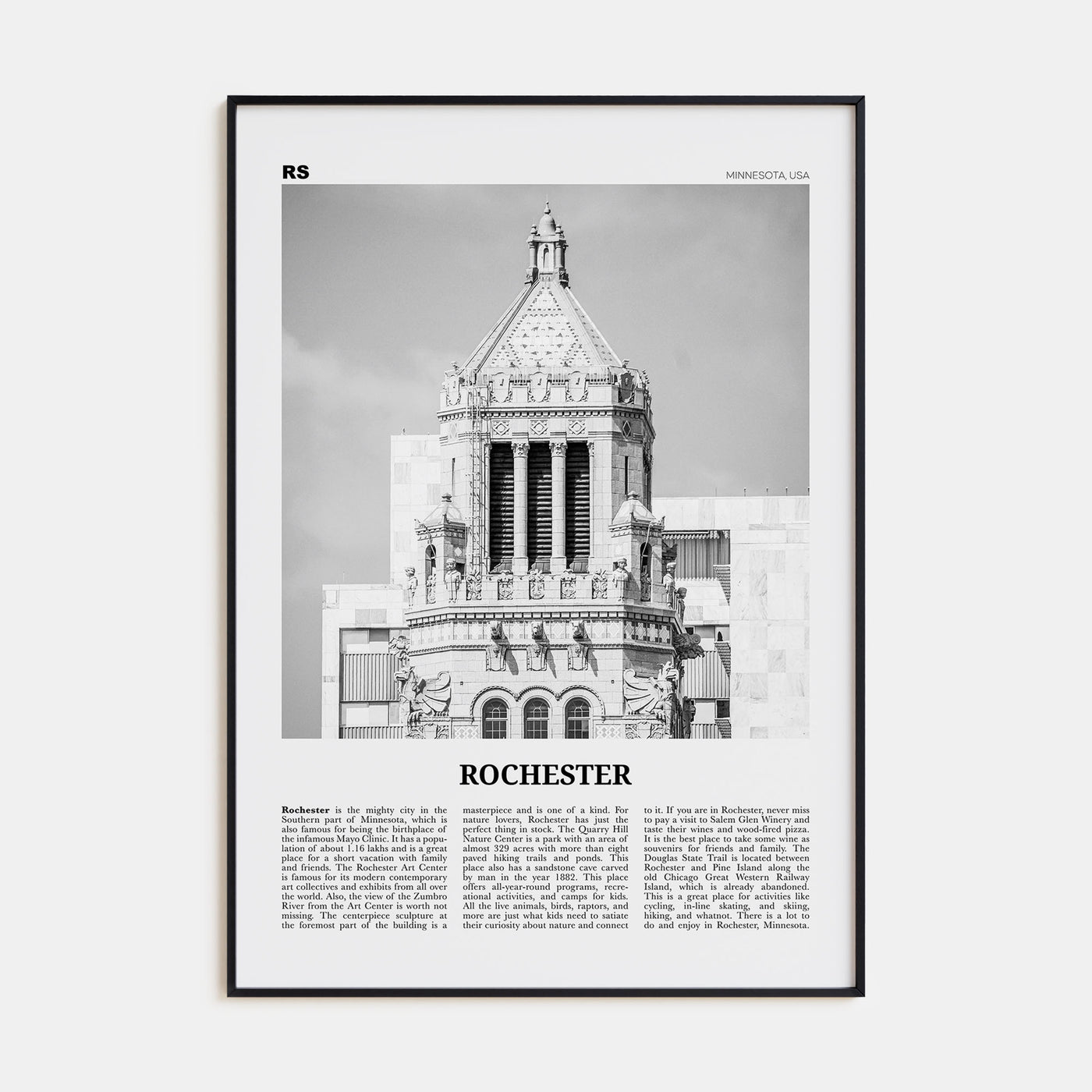Rochester, Minnesota Travel B&W Poster