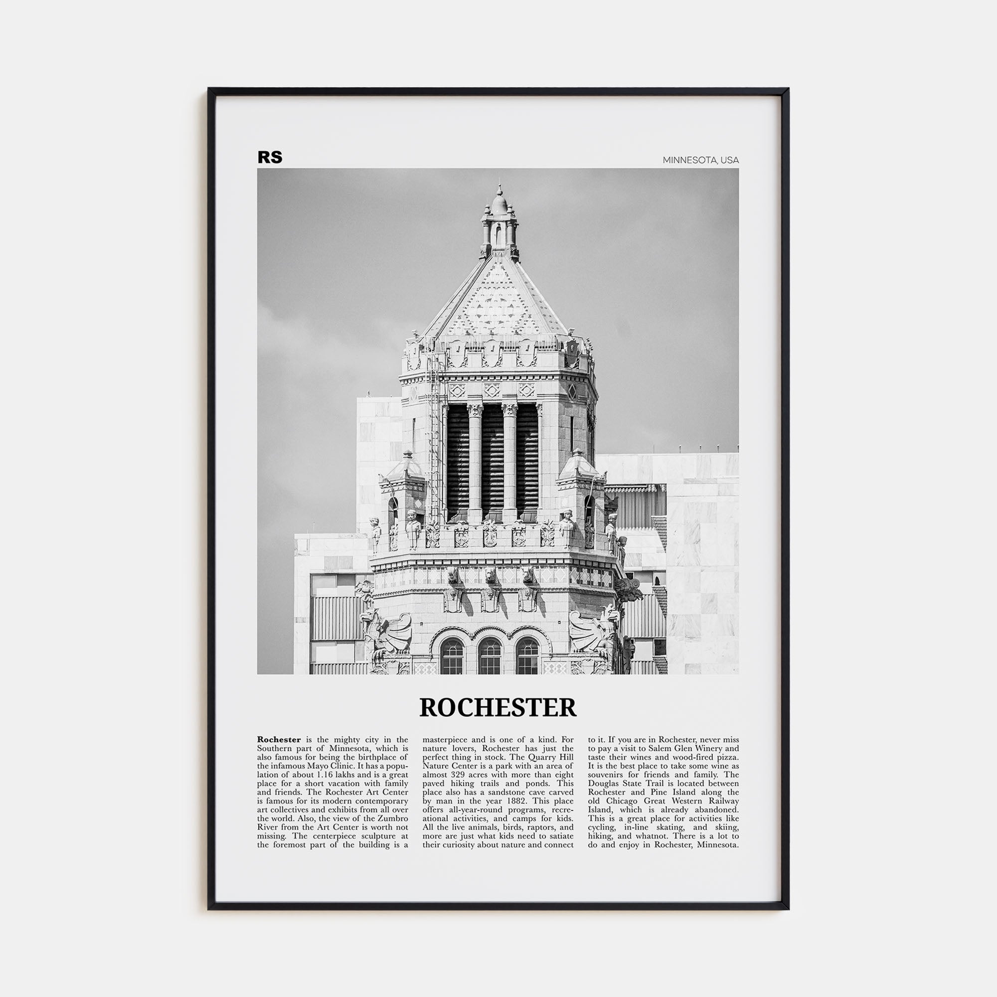 Rochester, Minnesota Travel B&W Poster