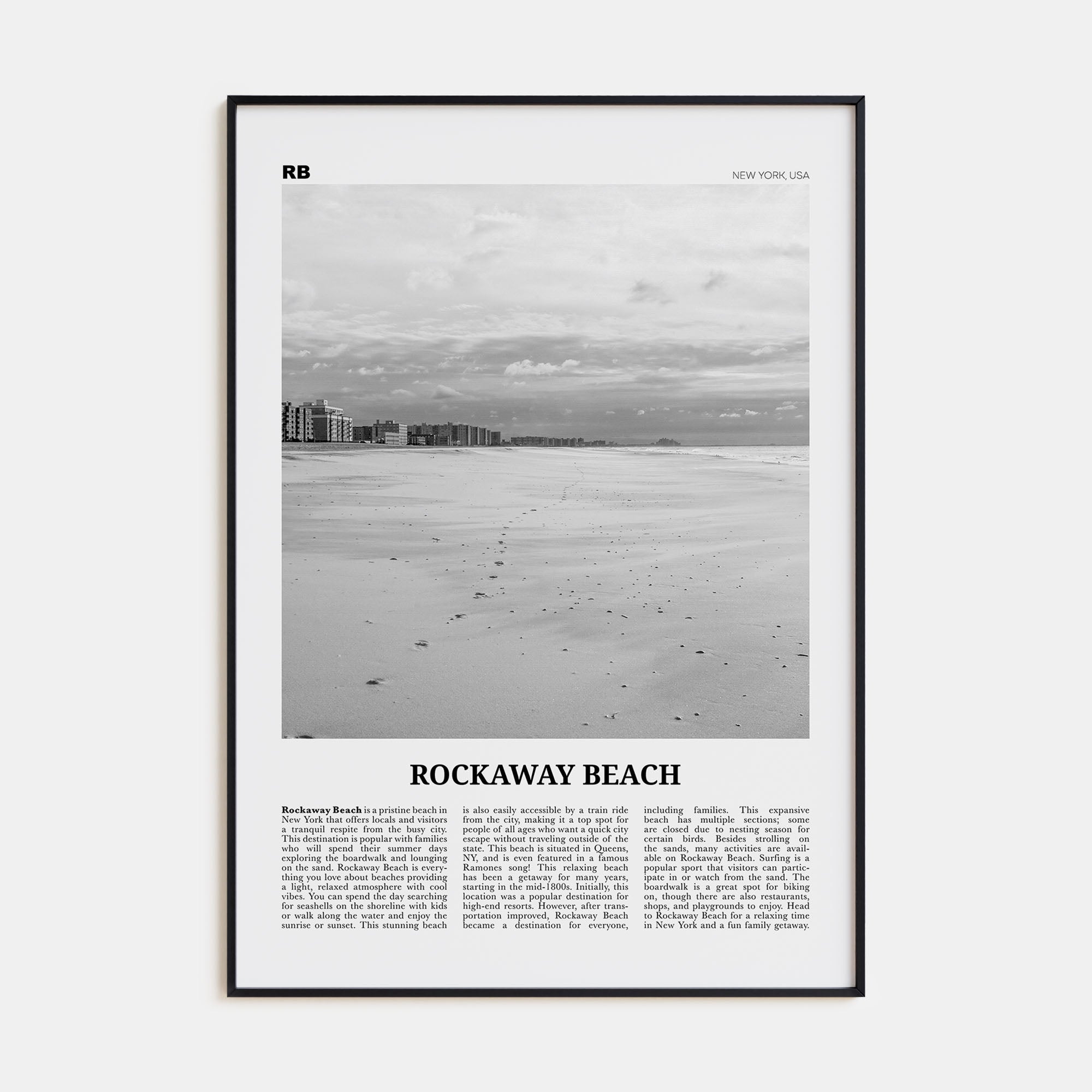 Rockaway Beach Travel B&W Poster