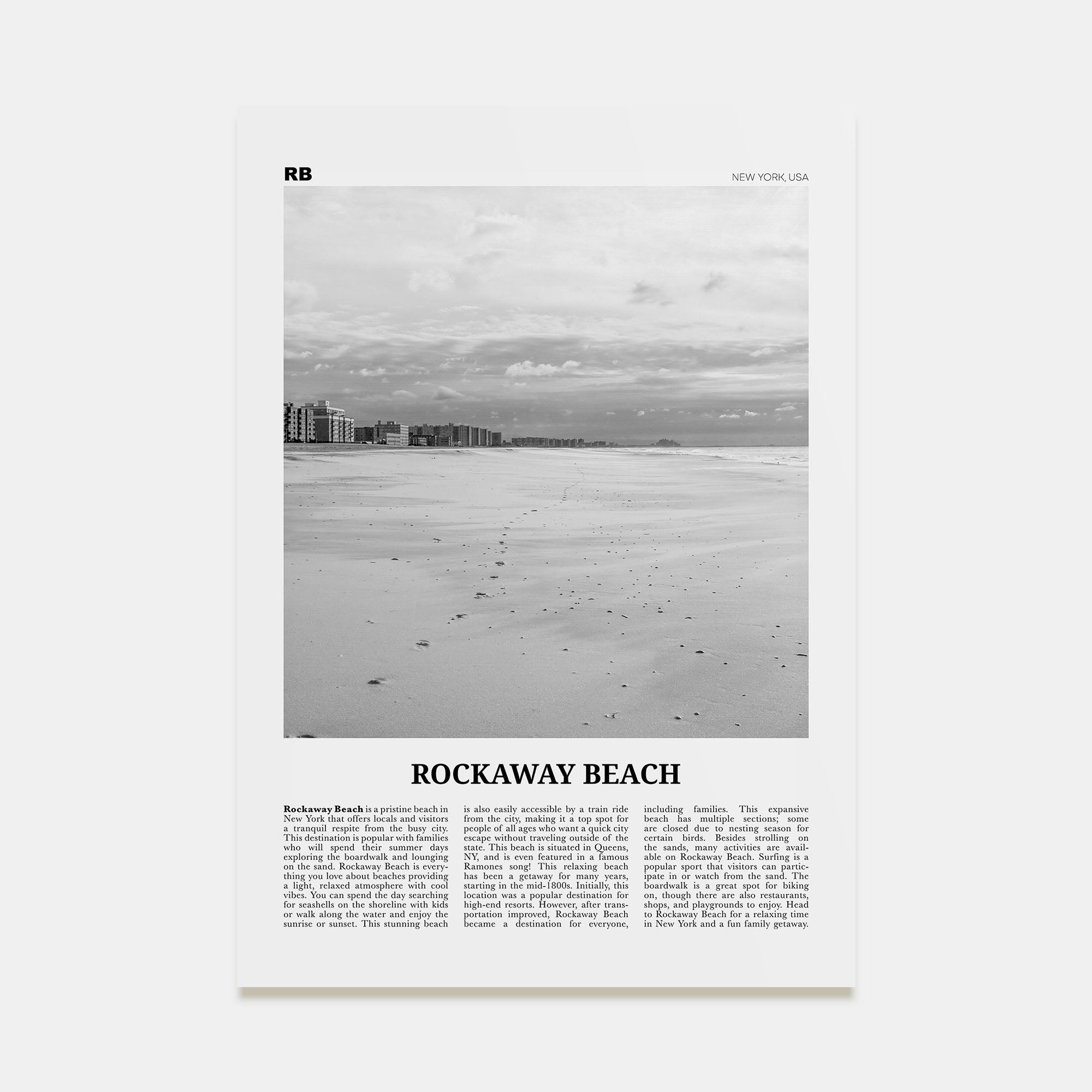 Rockaway Beach Travel B&W Poster