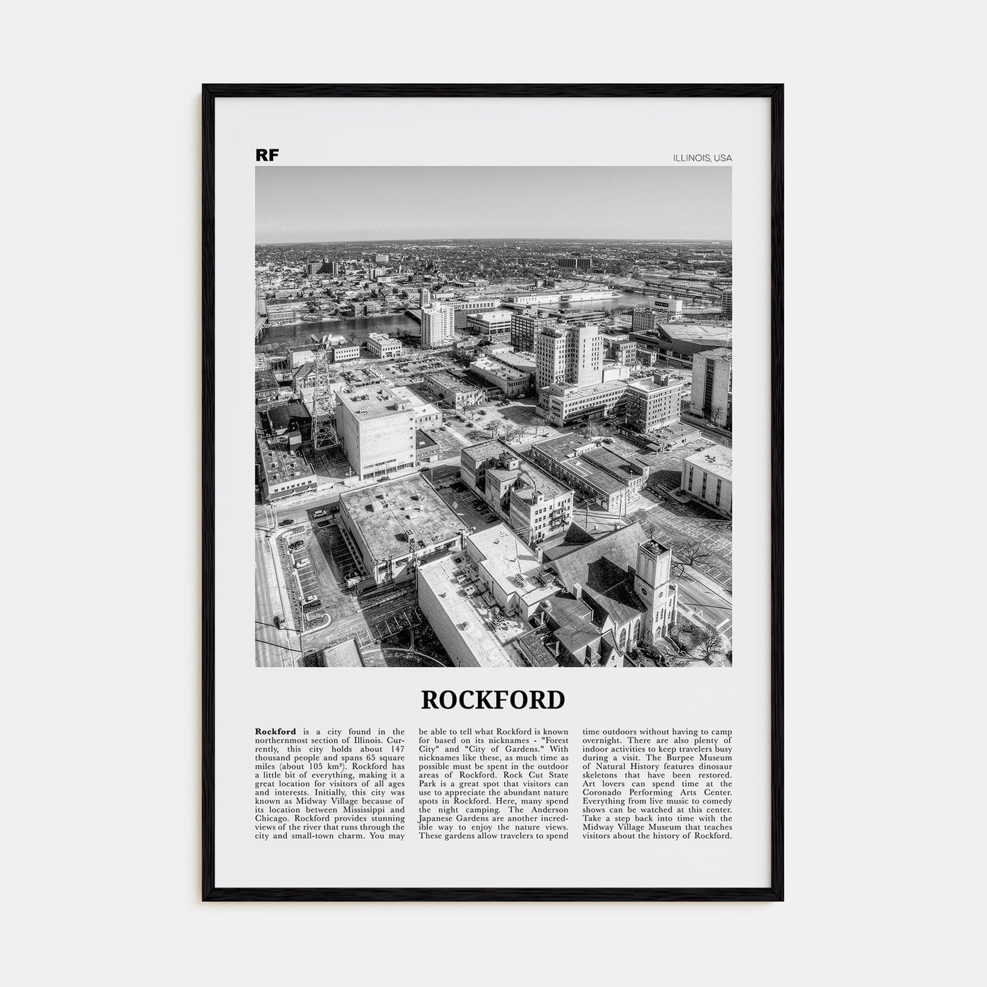 Rockford Travel B&W Poster