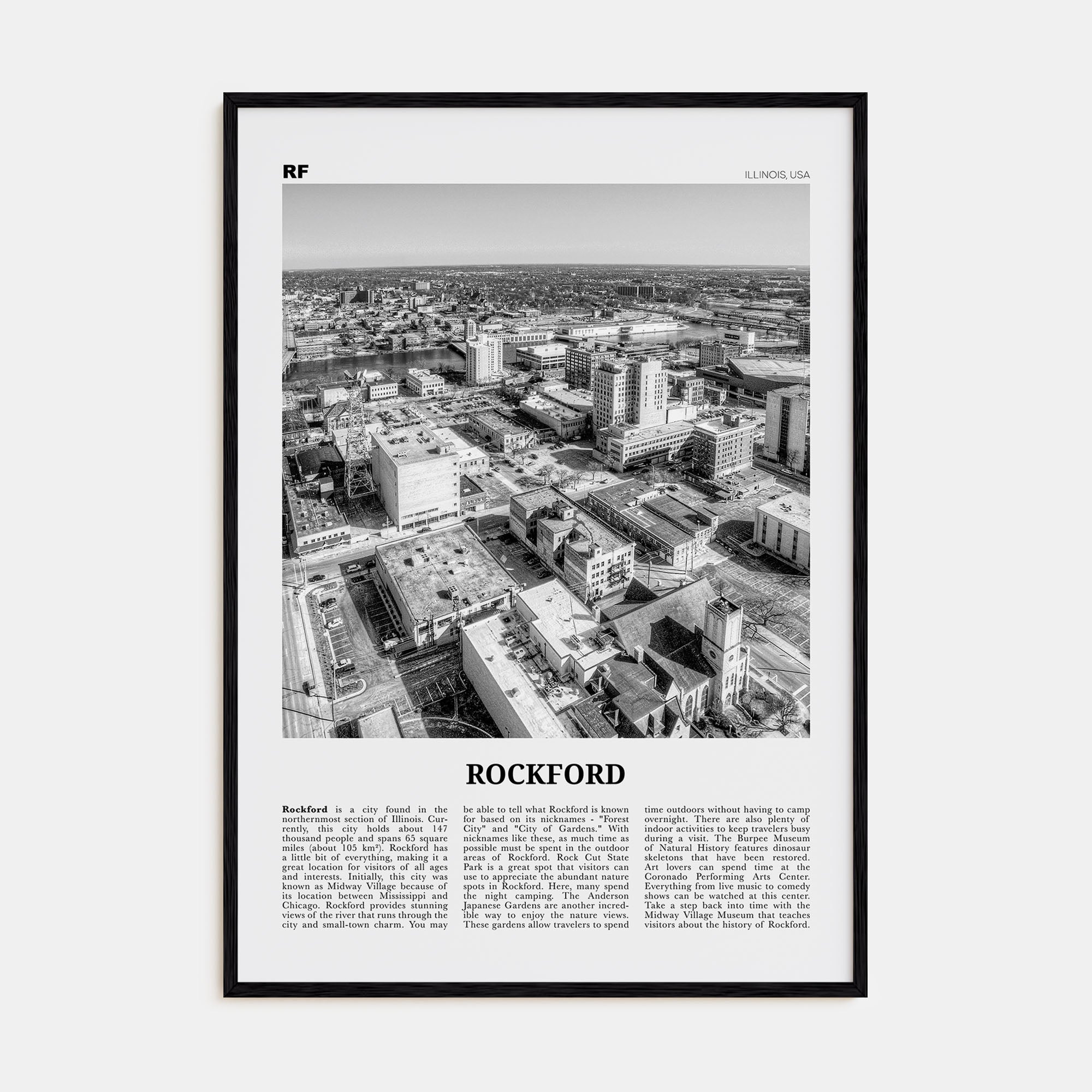 Rockford Travel B&W Poster