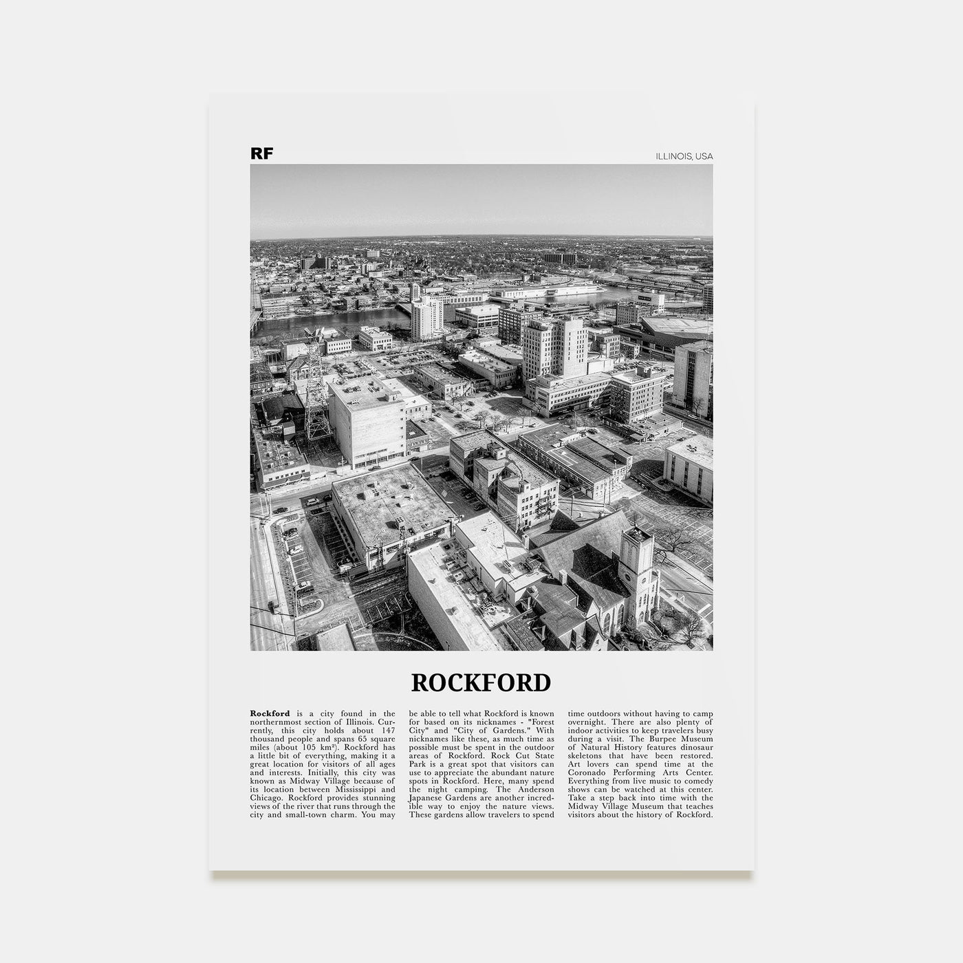 Rockford Travel B&W Poster