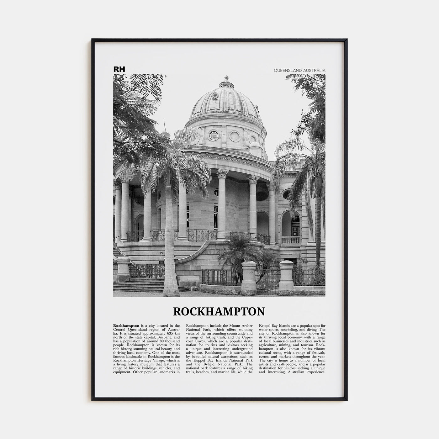 Rockhampton Travel B&W Poster