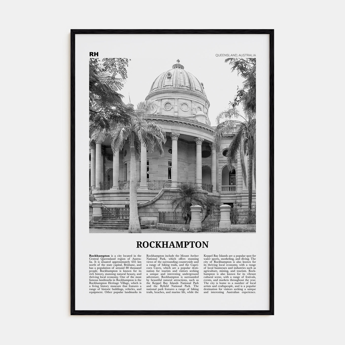 Rockhampton Travel B&W Poster