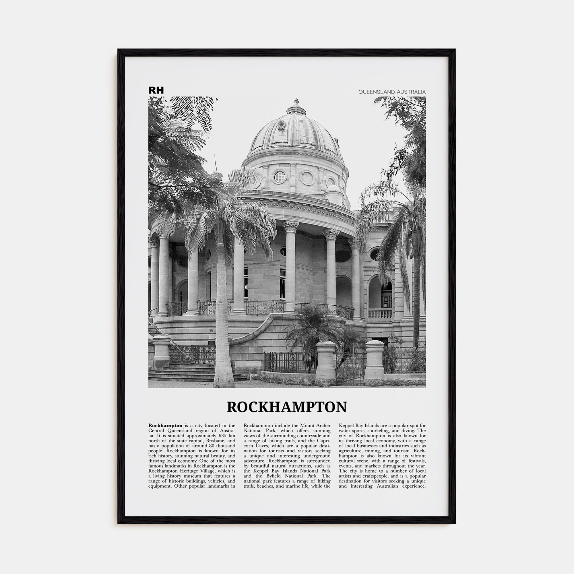 Rockhampton Travel B&W Poster