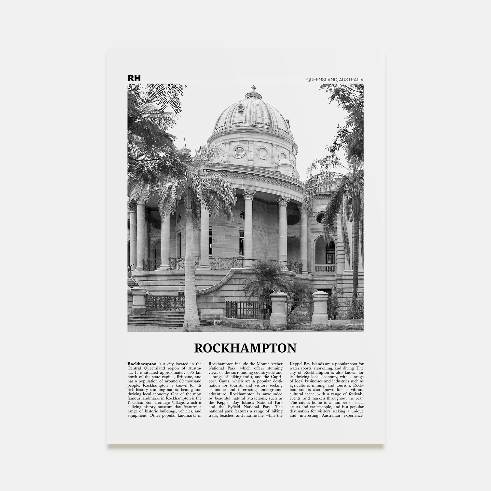 Rockhampton Travel B&W Poster