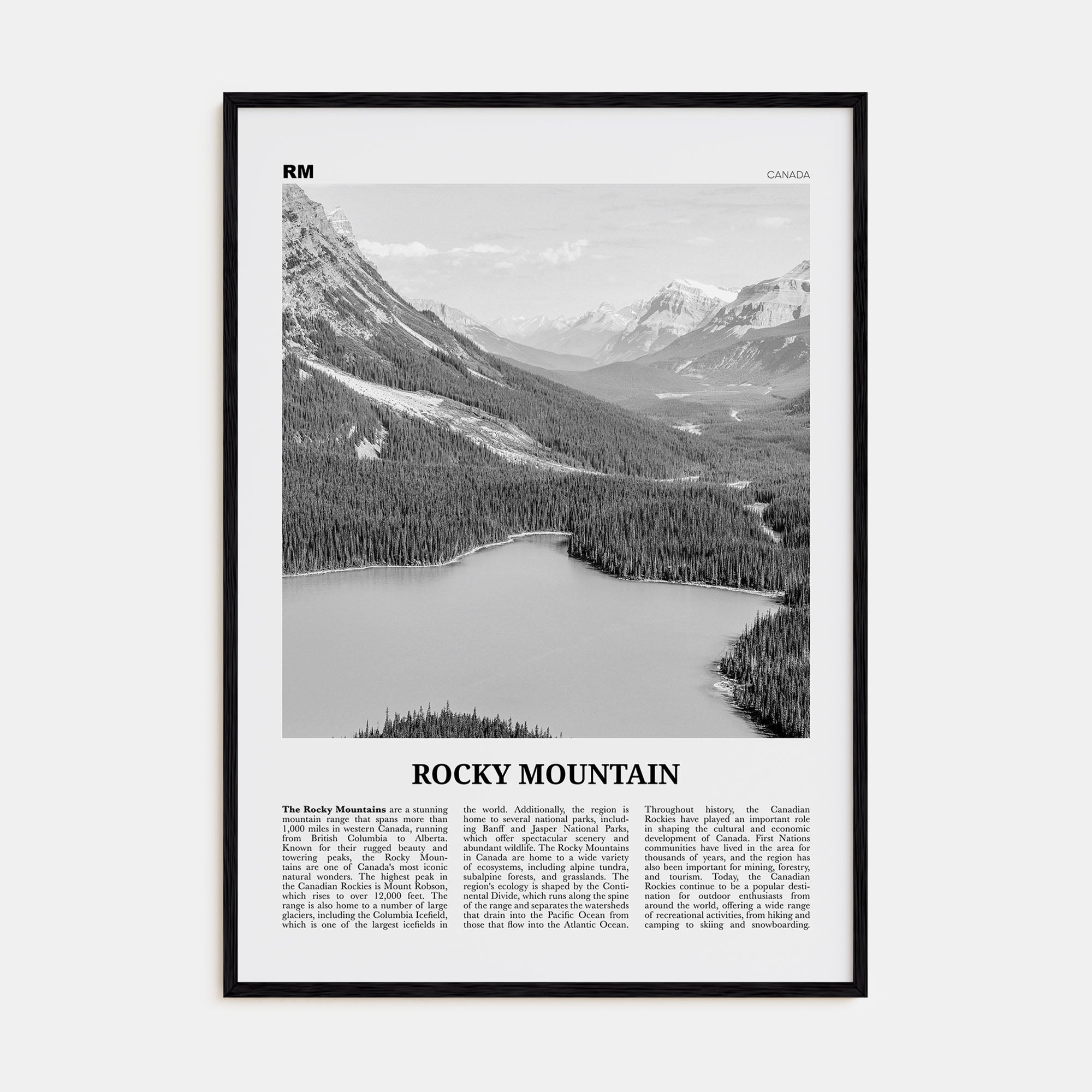 Rocky Mountain, Canada Travel B&W Poster