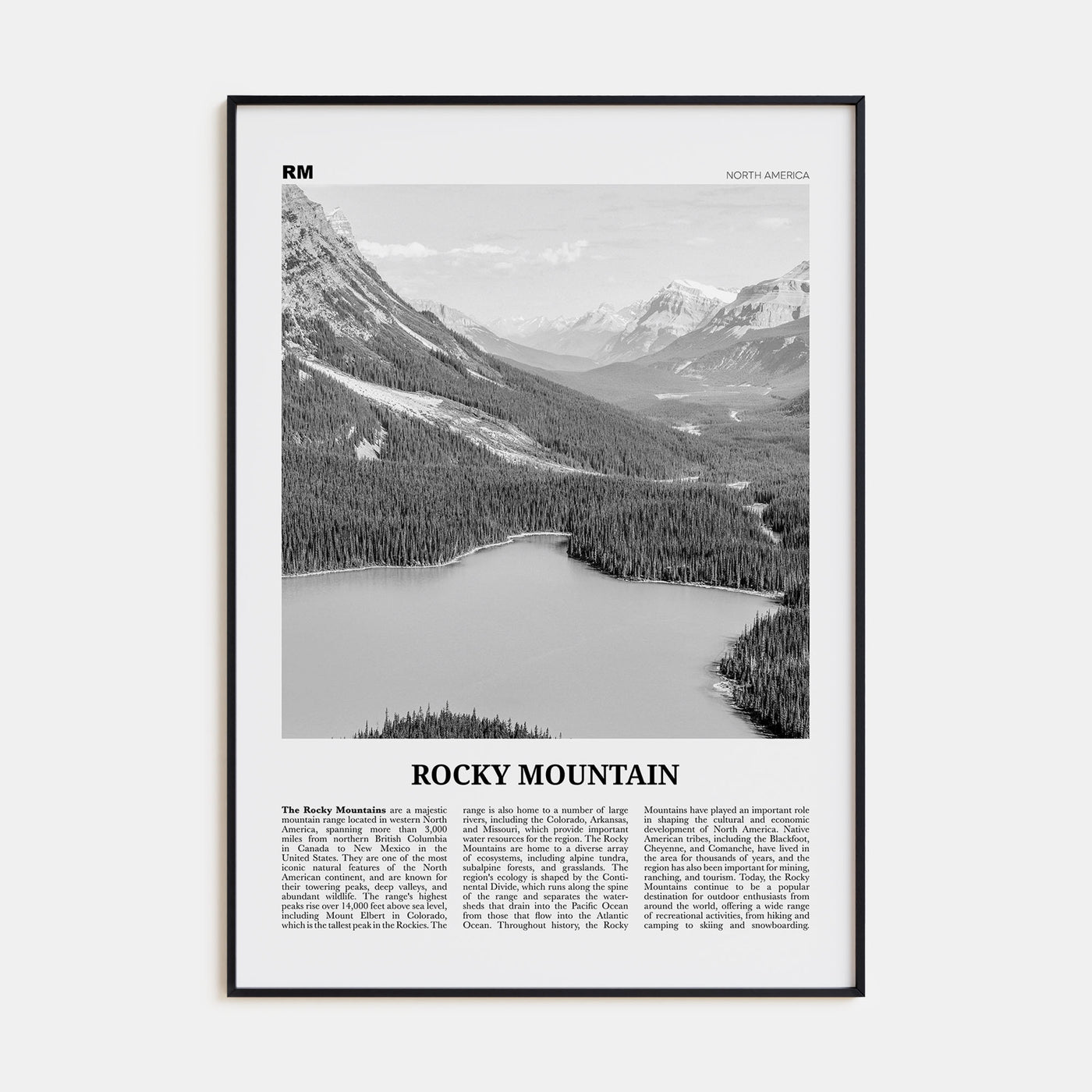 Rocky Mountain, North America Travel B&W Poster