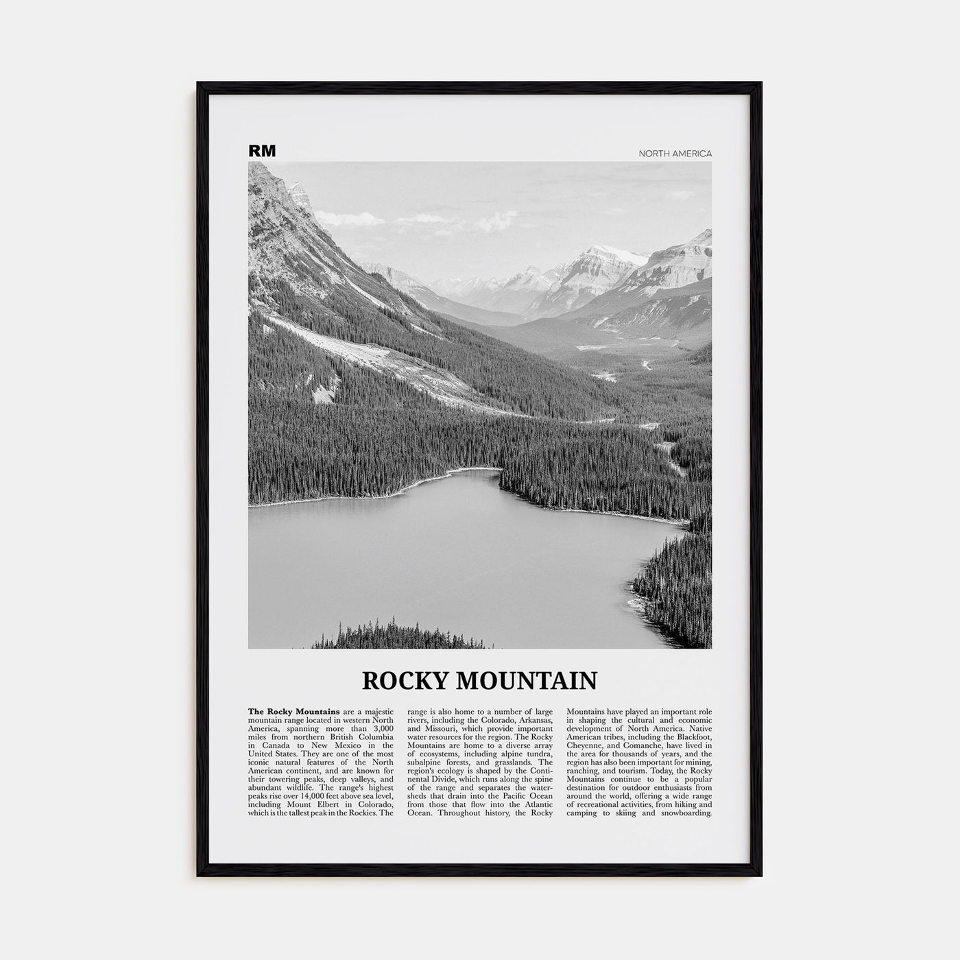 Rocky Mountain, North America Travel B&W Poster
