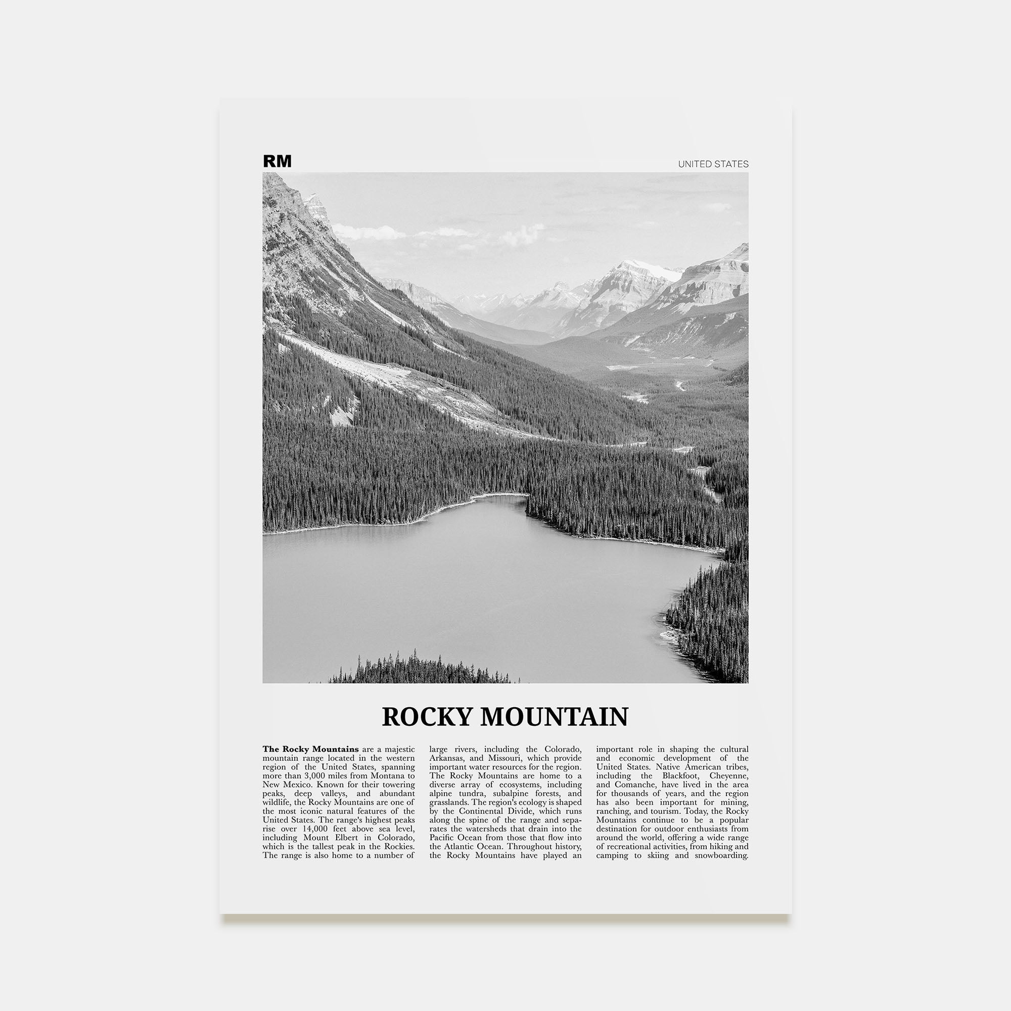Rocky Mountain, United States Travel B&W Poster