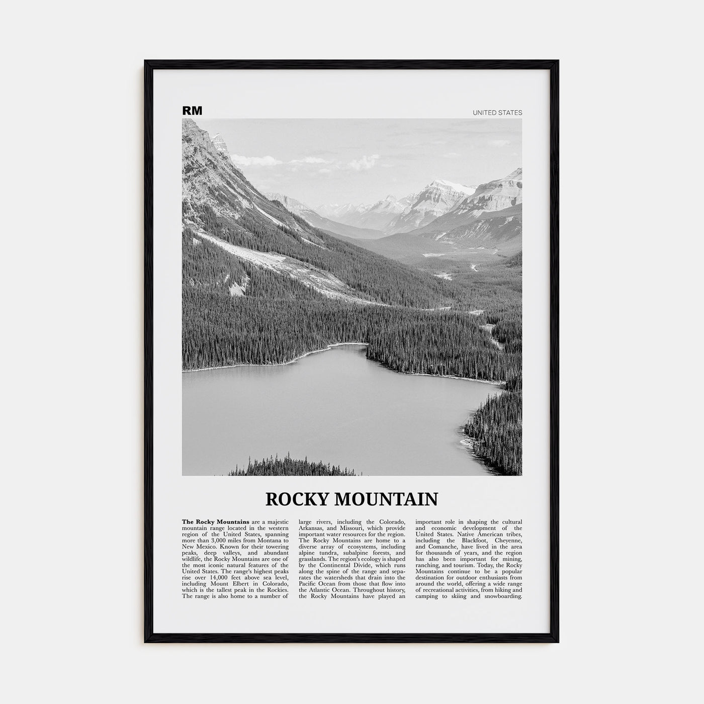 Rocky Mountain, United States Travel B&W Poster