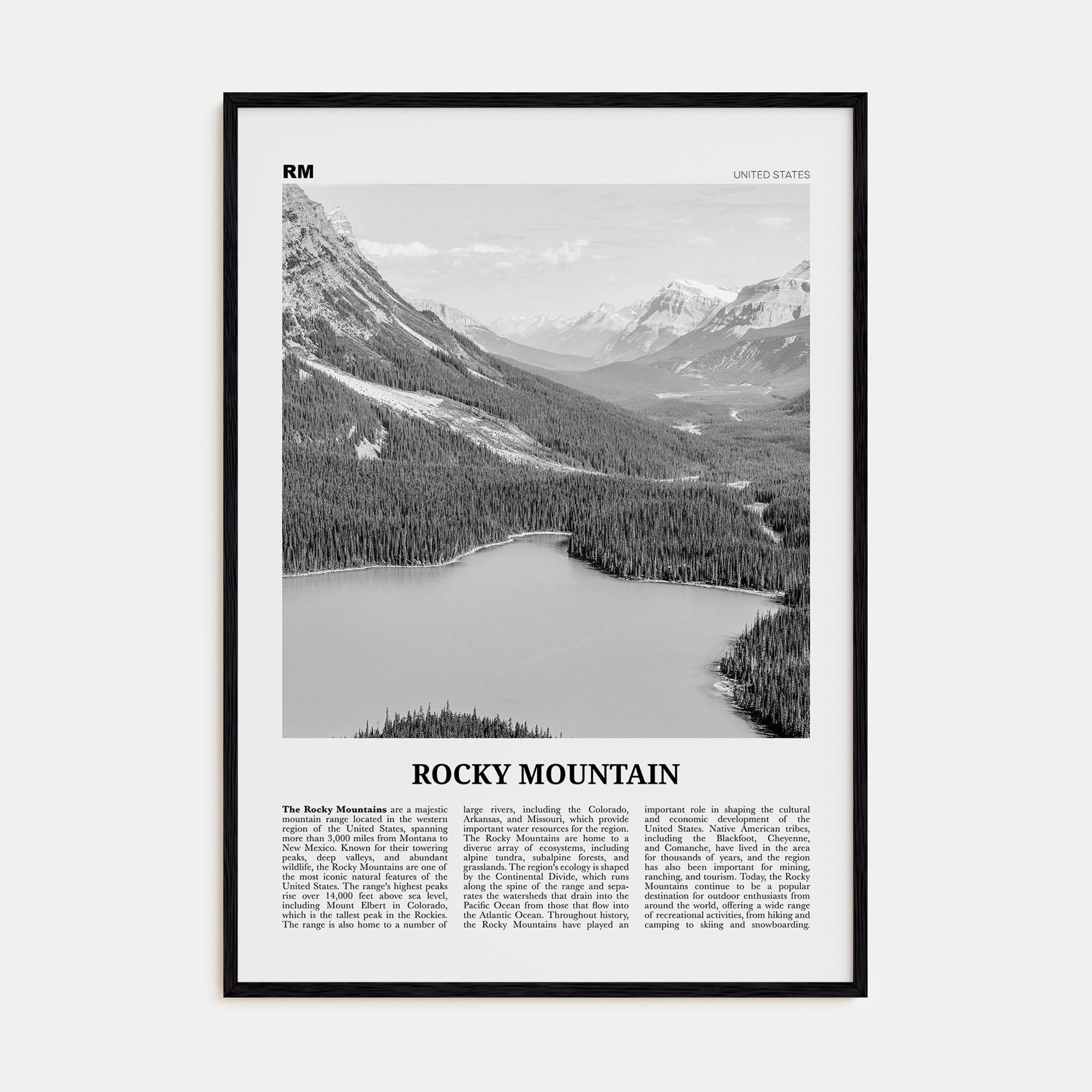 Rocky Mountain, United States Travel B&W Poster