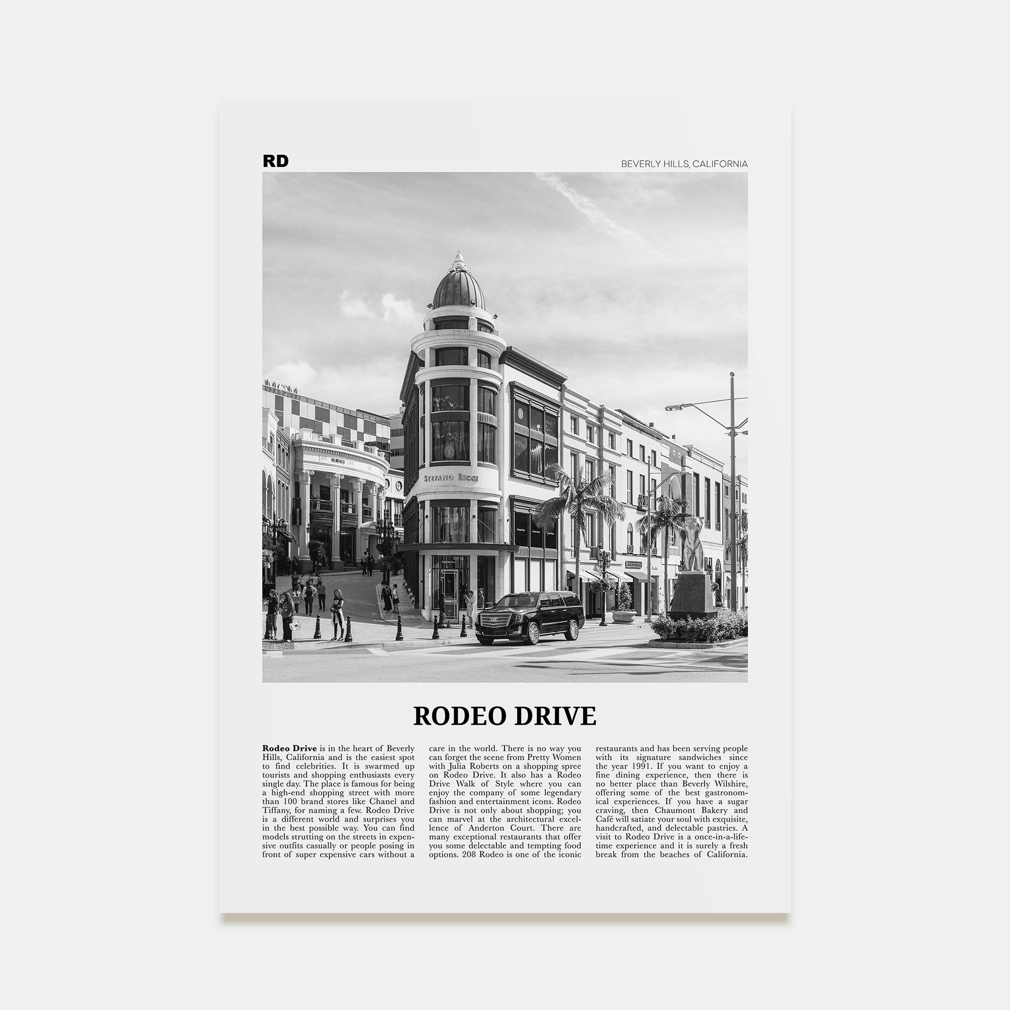 Rodeo Drive Travel B&W Poster