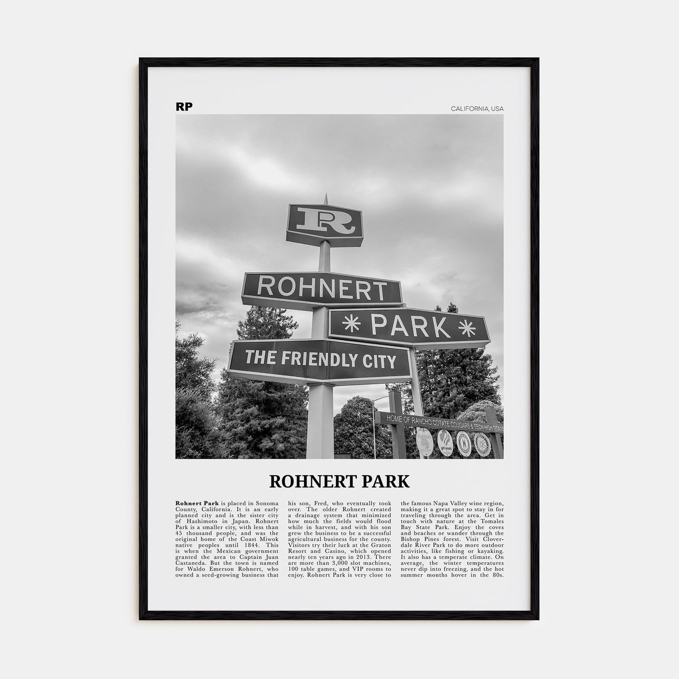 Rohnert Park Travel B&W Poster