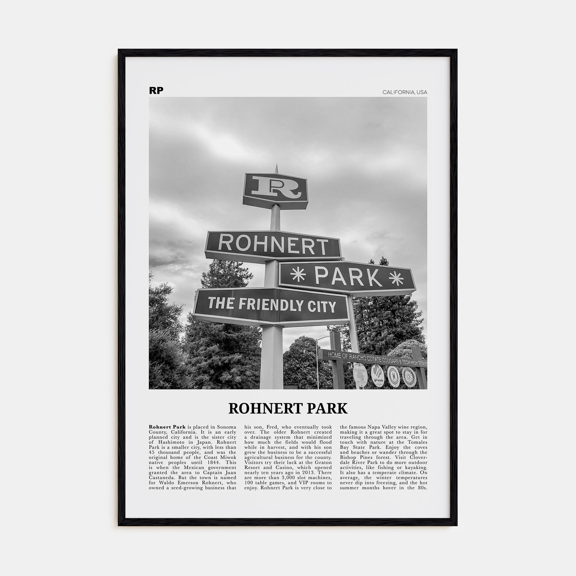 Rohnert Park Travel B&W Poster