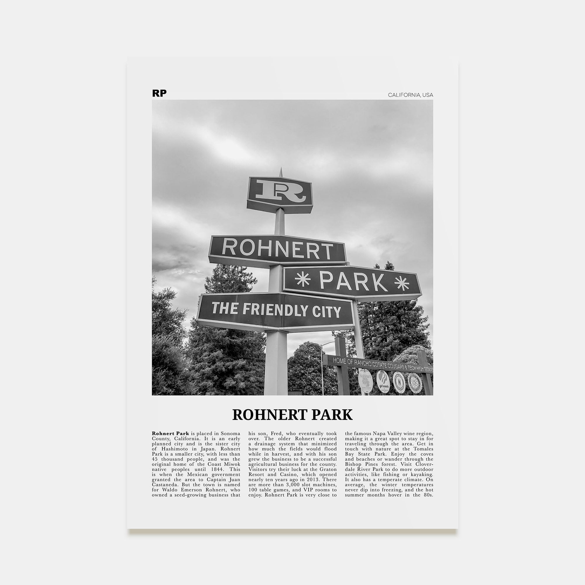 Rohnert Park Travel B&W Poster