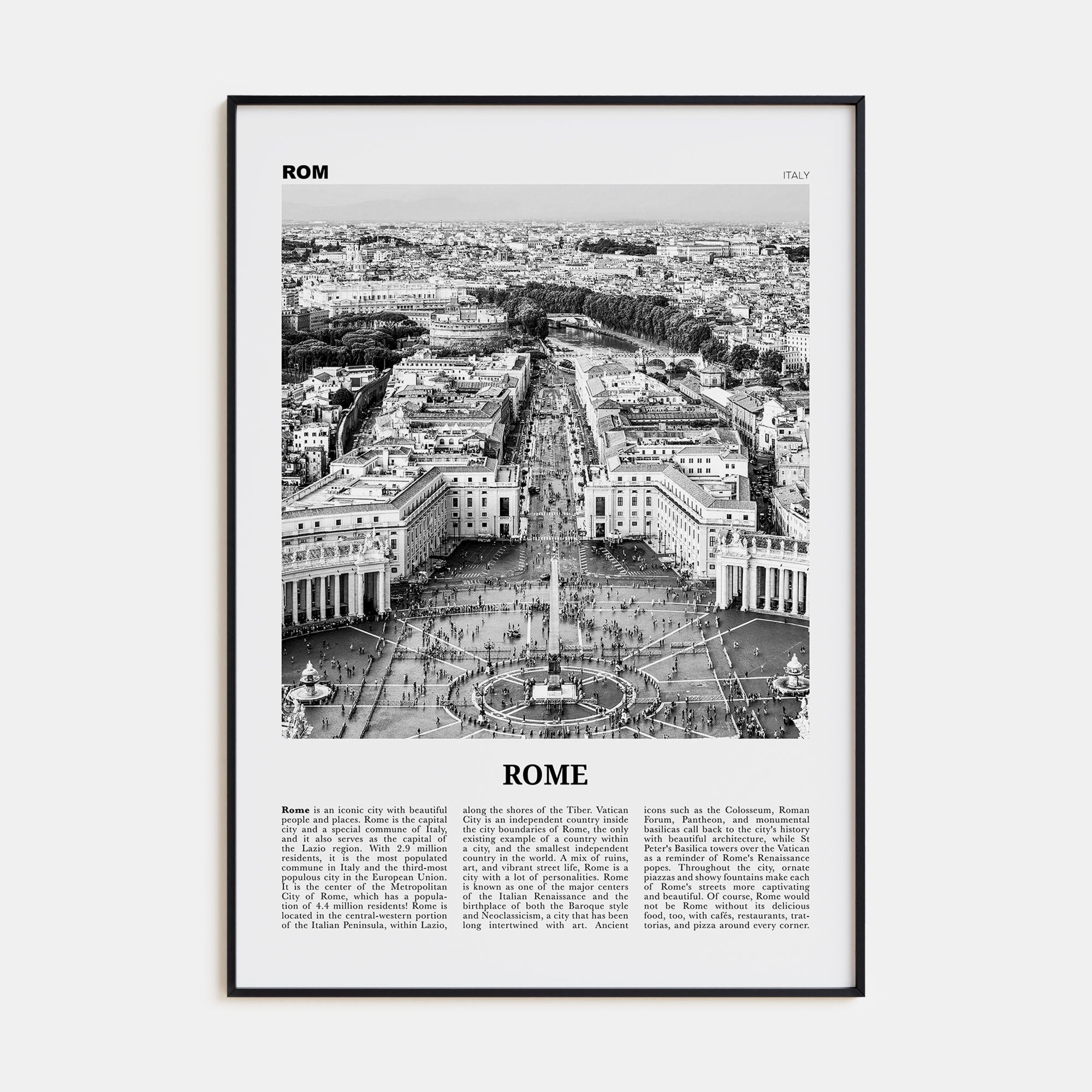 Rome Travel B&W No 3 Poster