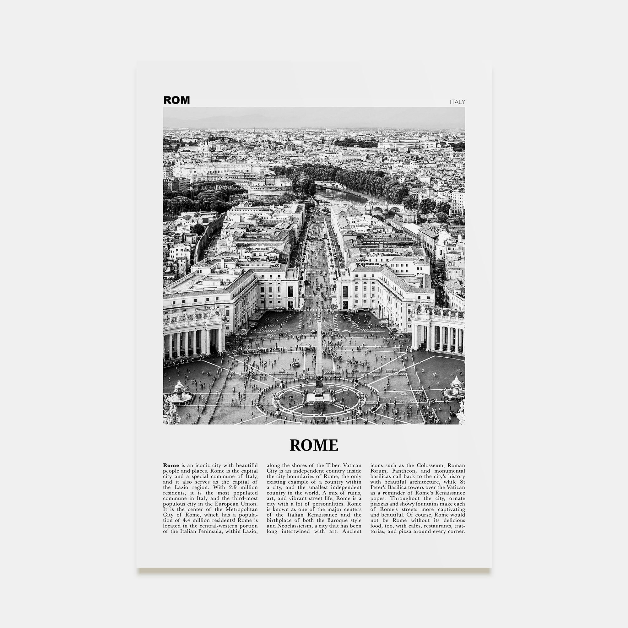 Rome Travel B&W No 3 Poster