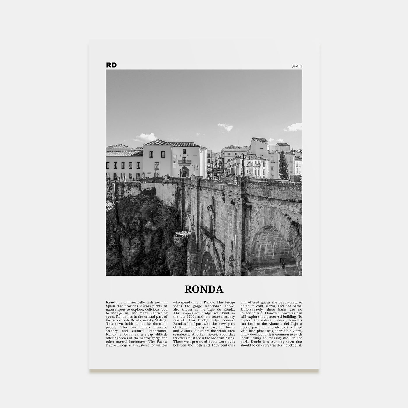 Ronda Travel B&W Poster