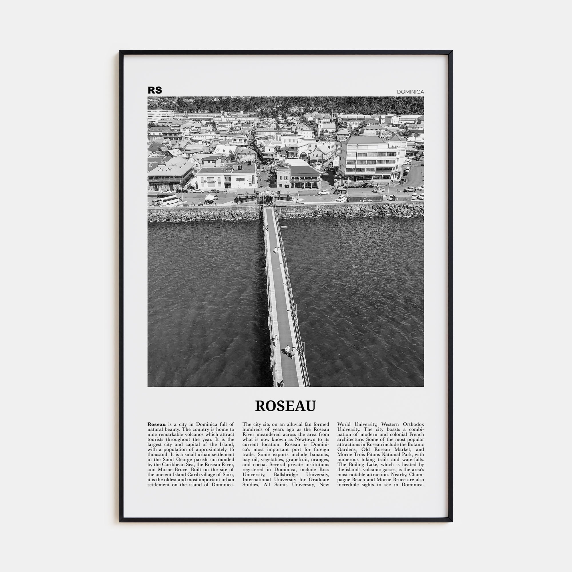 Roseau Travel B&W Poster