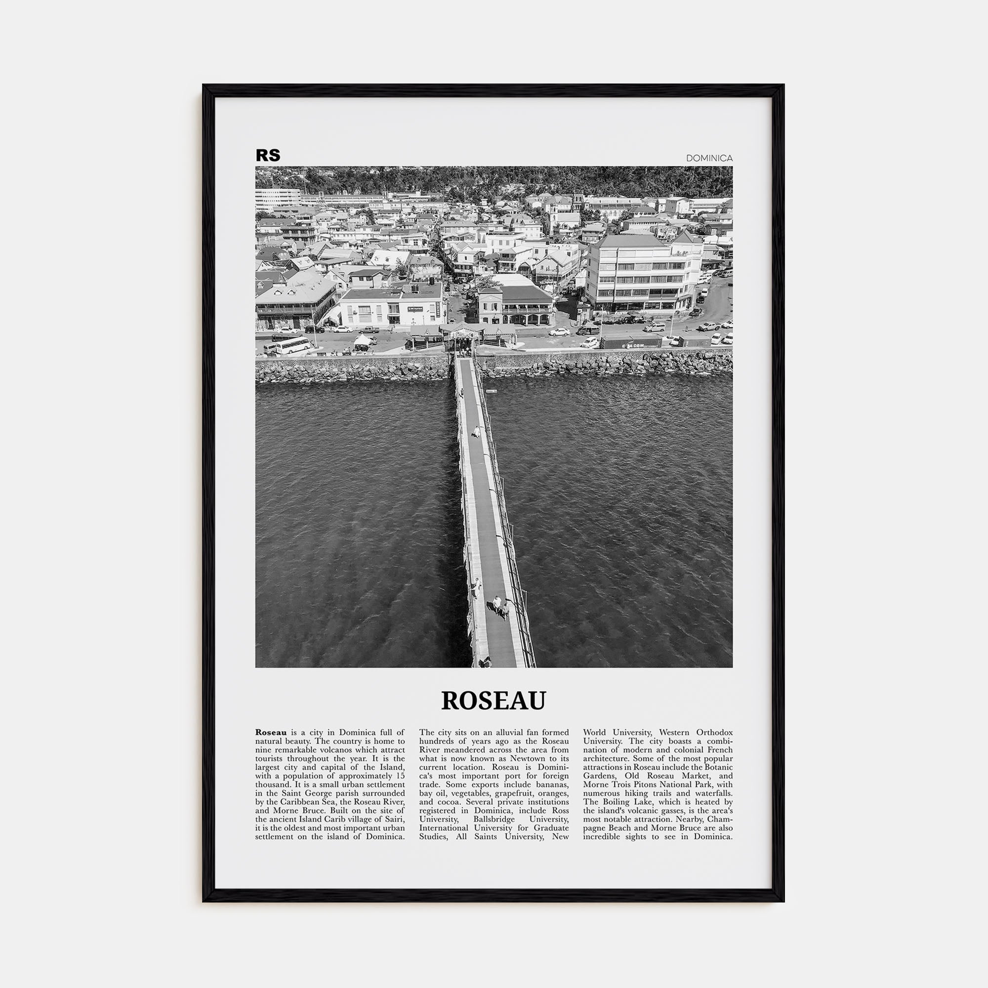 Roseau Travel B&W Poster