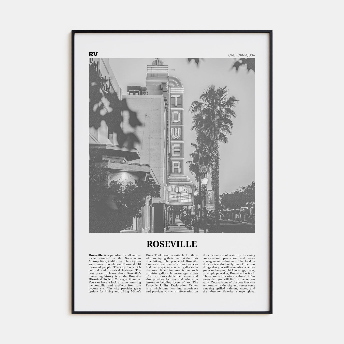 Roseville Travel B&W Poster