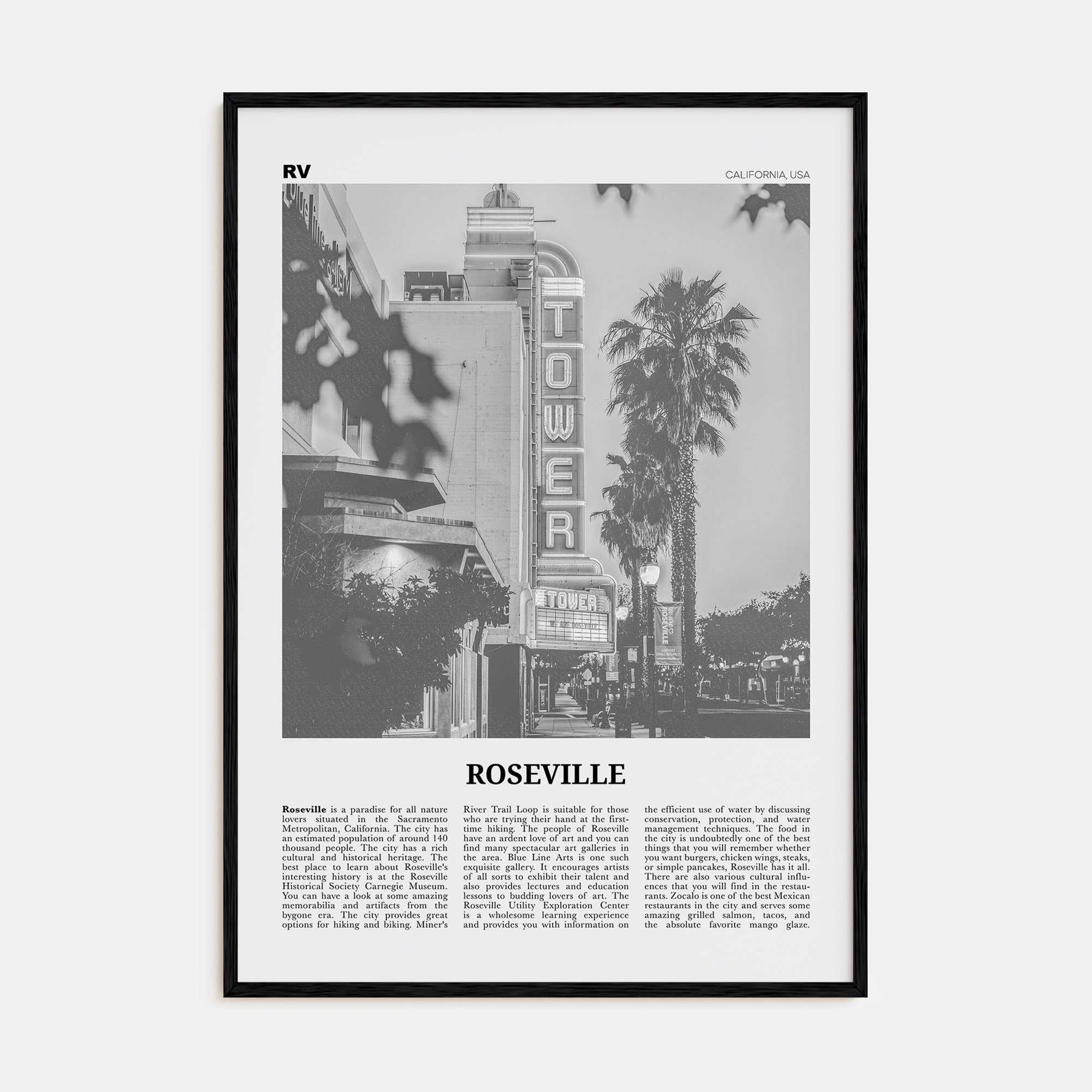 Roseville Travel B&W Poster