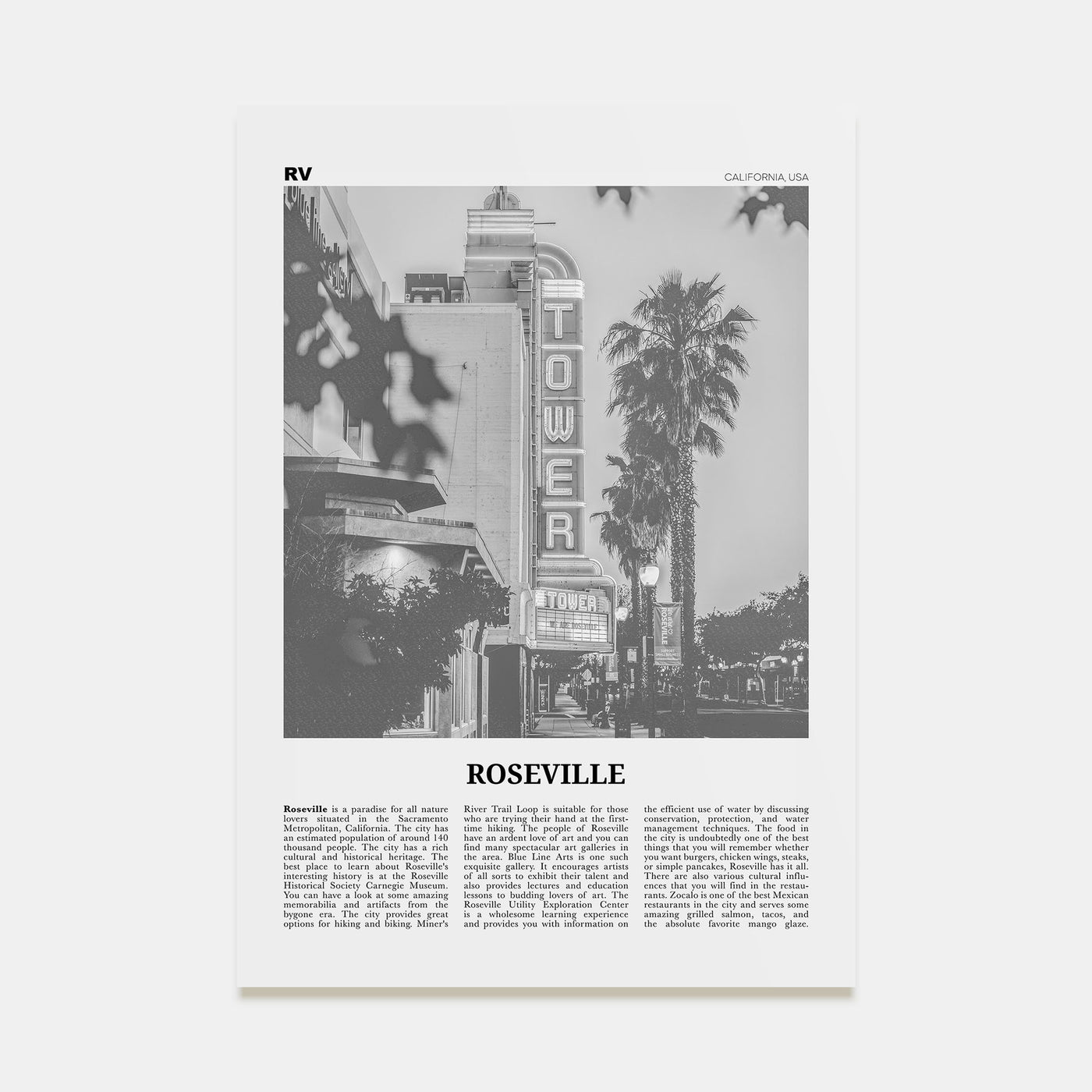 Roseville Travel B&W Poster
